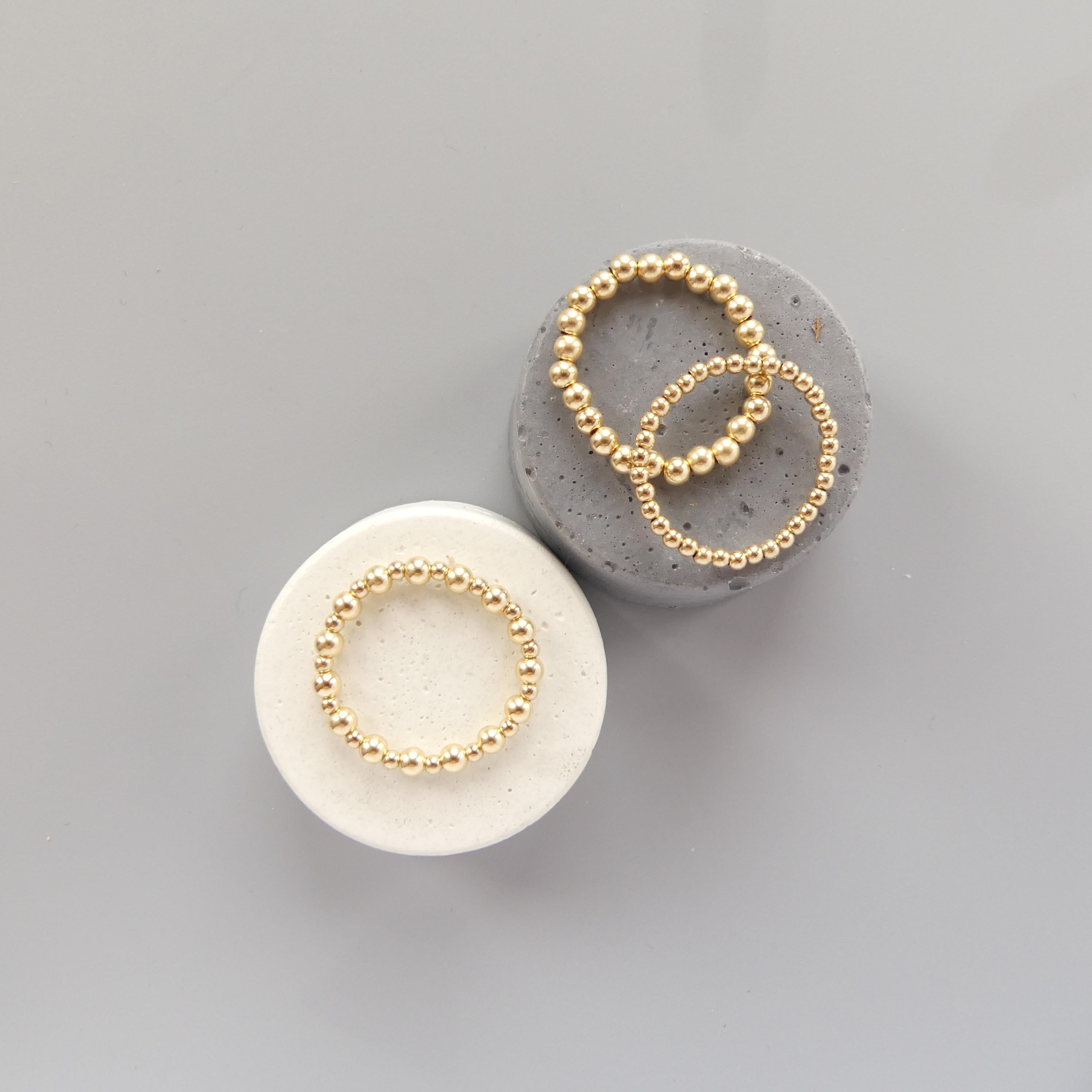 Gold Filled Ring Beaded Stretch Ring Set Dainty Stacking Ring 3mm 2mm Elastic Boho Ring Minimalist Birthday Gift Mom Bride Friend Grandma