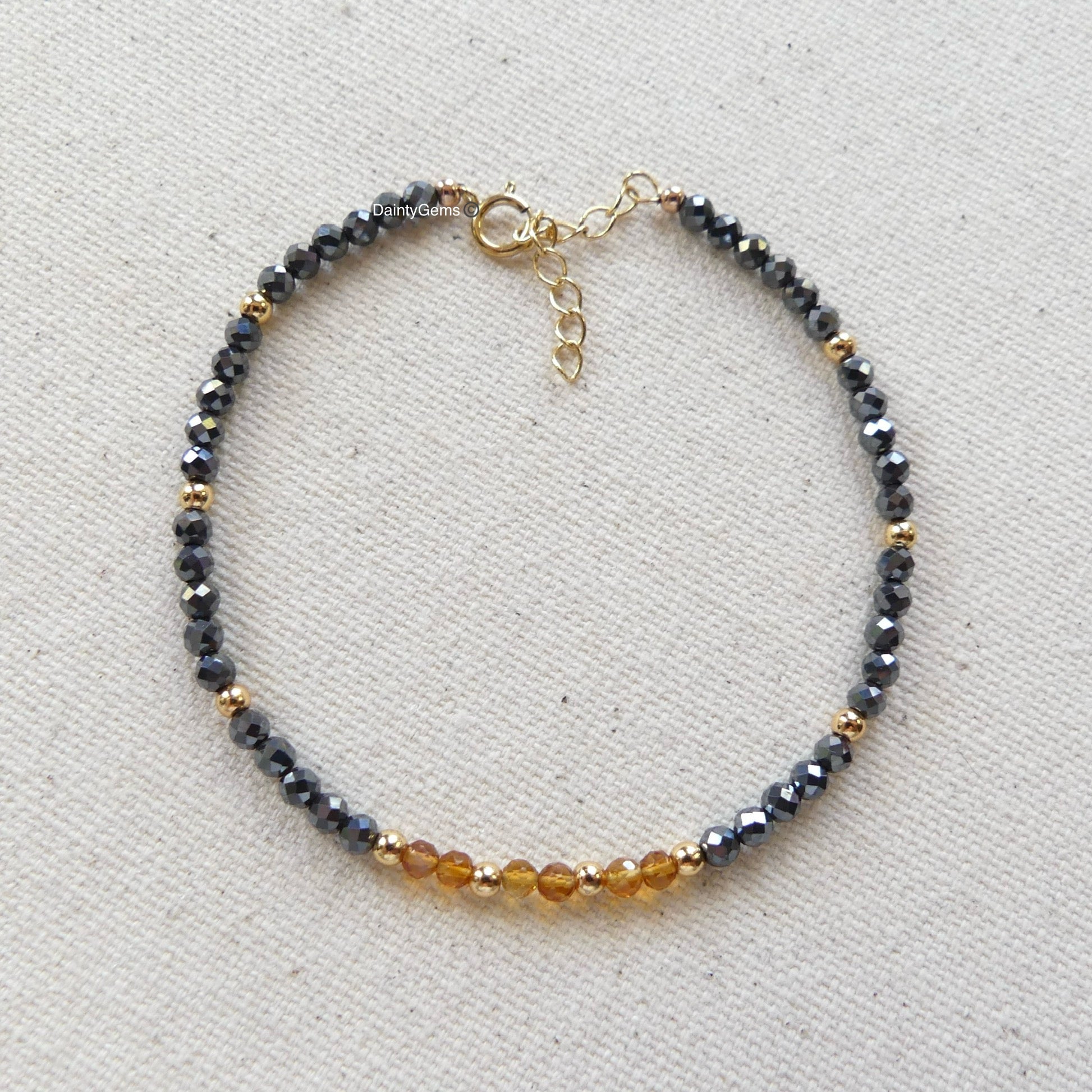 hematite bracelet Madeira citrine delicate jewelry November birthstone unique gift meaningful protection gift handmade