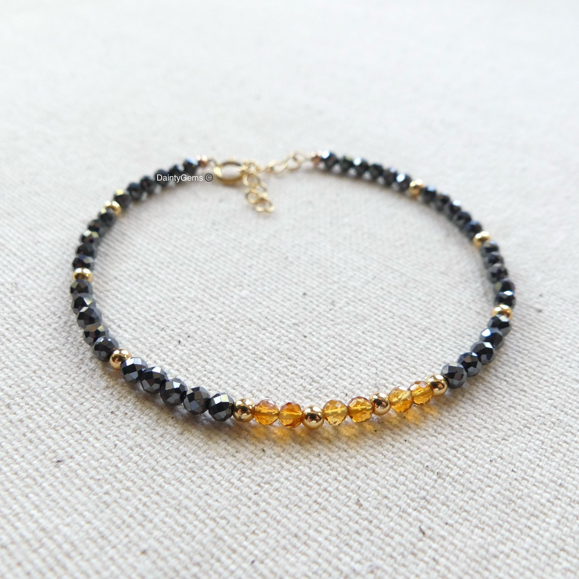 hematite bracelet Madeira citrine delicate jewelry November birthstone unique gift meaningful protection gift handmade