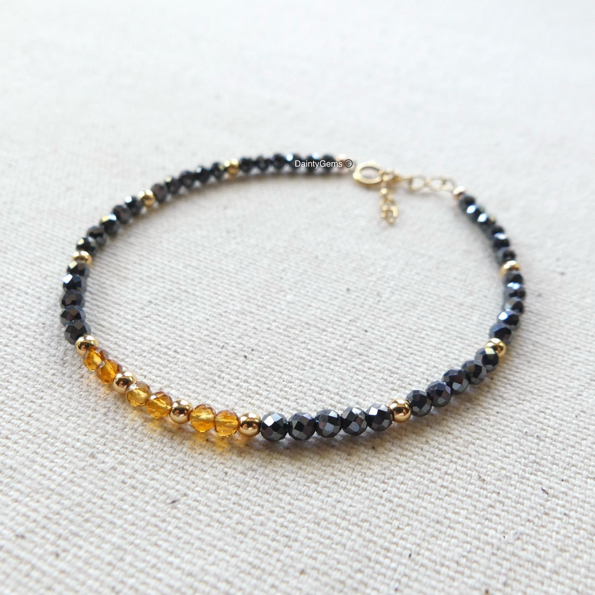 hematite bracelet Madeira citrine delicate jewelry November birthstone unique gift meaningful protection gift handmade