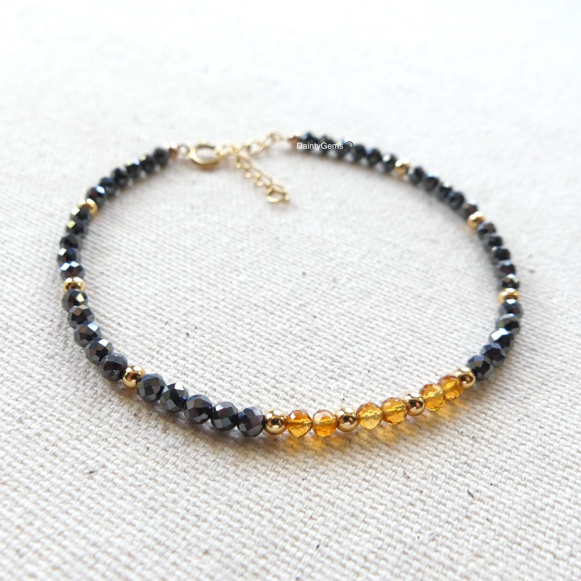 hematite bracelet Madeira citrine delicate jewelry November birthstone unique gift meaningful protection gift handmade