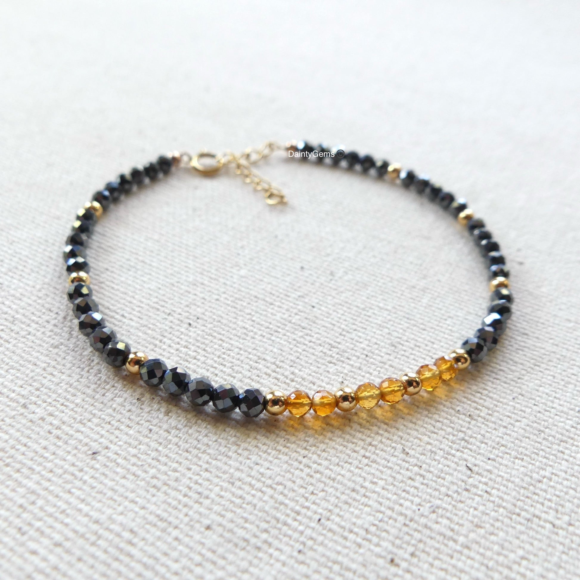 hematite bracelet Madeira citrine delicate jewelry November birthstone unique gift meaningful protection gift handmade