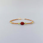 Dainty Spessartine Garnet Bracelet Hessonite Peridot Gold Filled Beaded Jewelry Minimalist Skinny Birthstone Bracelet Gift Bridesmaids