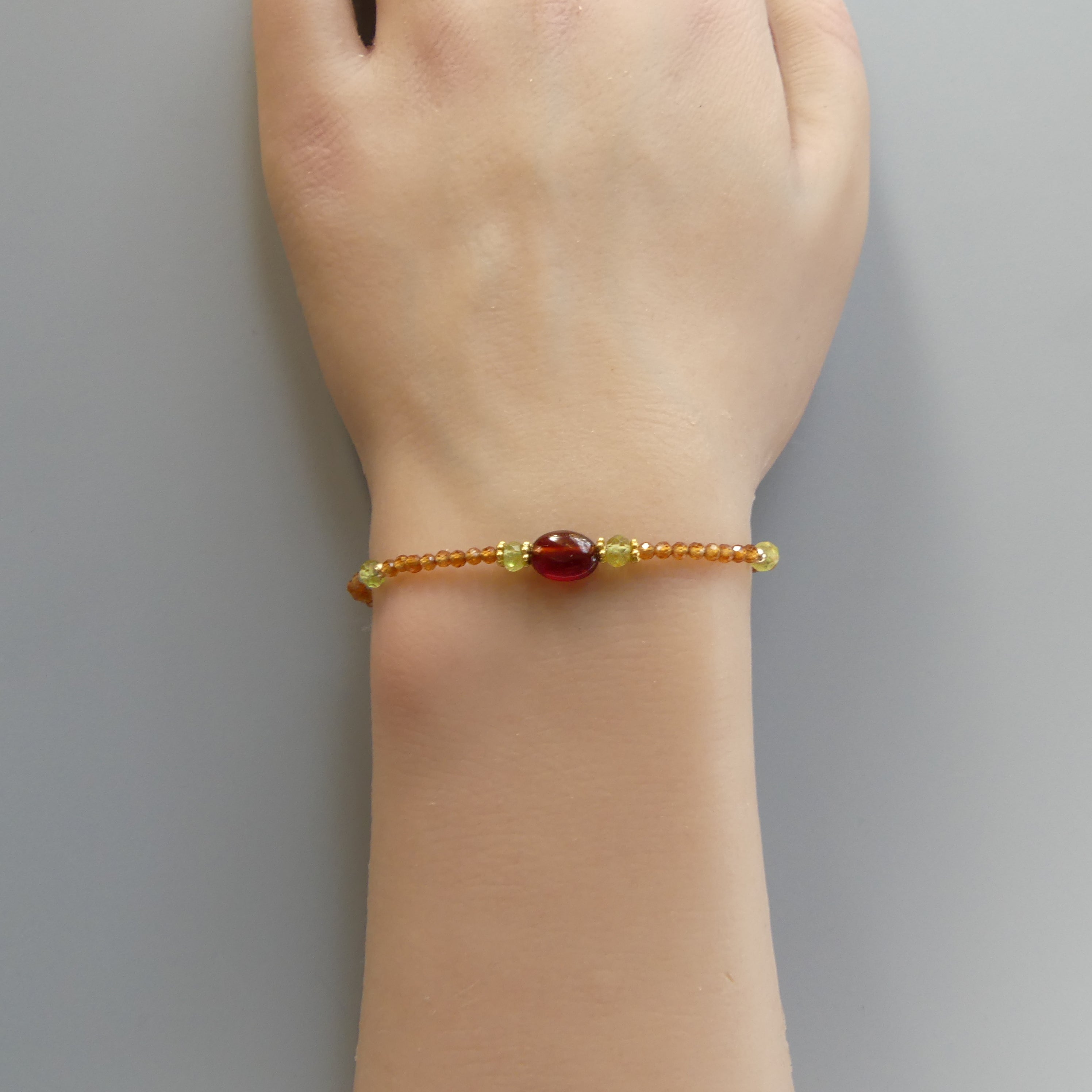 Dainty Spessartine Garnet Bracelet Hessonite Peridot Gold Filled Beaded Jewelry Minimalist Skinny Birthstone Bracelet Gift Bridesmaids