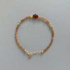 Dainty Spessartine Garnet Bracelet Hessonite Peridot Gold Filled Beaded Jewelry Minimalist Skinny Birthstone Bracelet Gift Bridesmaids