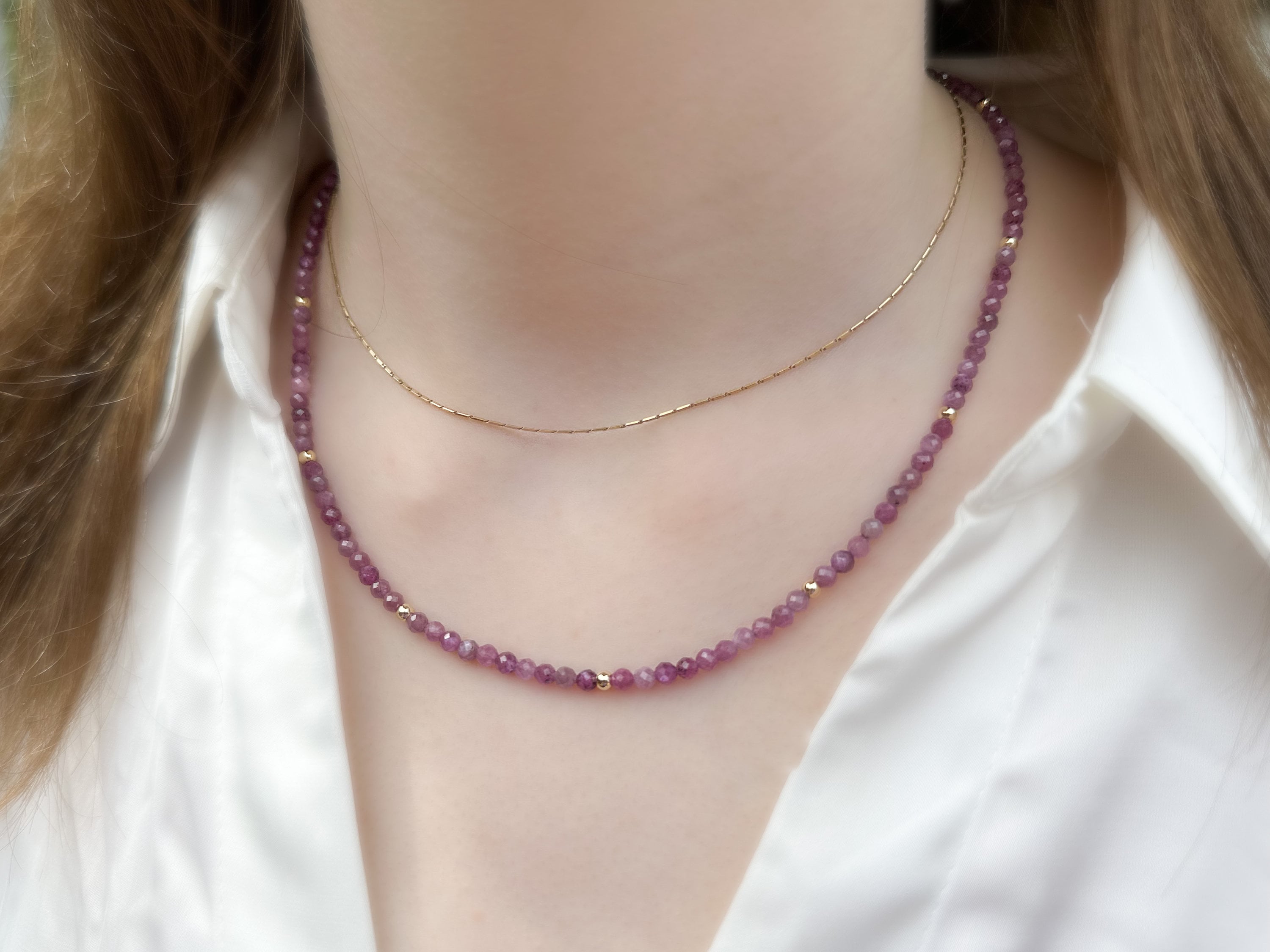 dainty ruby beaded necklace