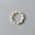 Tiny Pearl Stretch Ring Dainty Beaded Genuine Rice Shape Pearl Gemstone Boho Ring Minimalist June Birthstone Birthday Gift Mom Bride Friend
