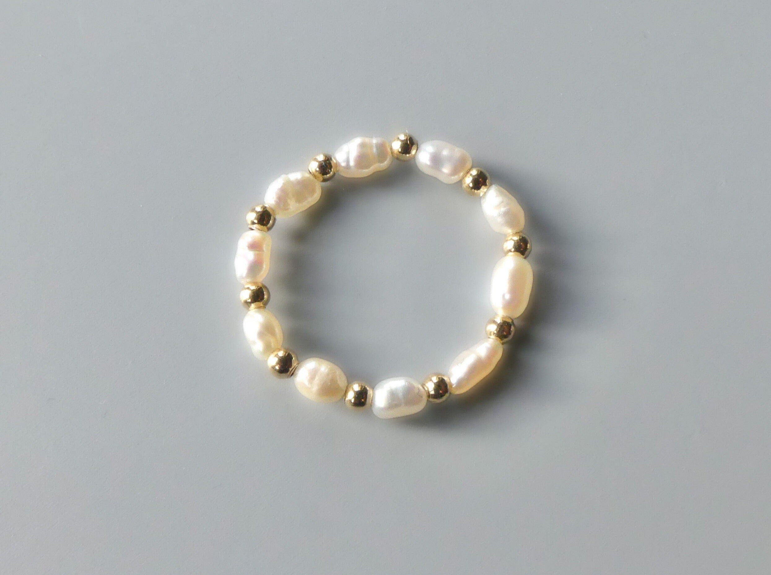 rice pearl dainty beaded stretch ring