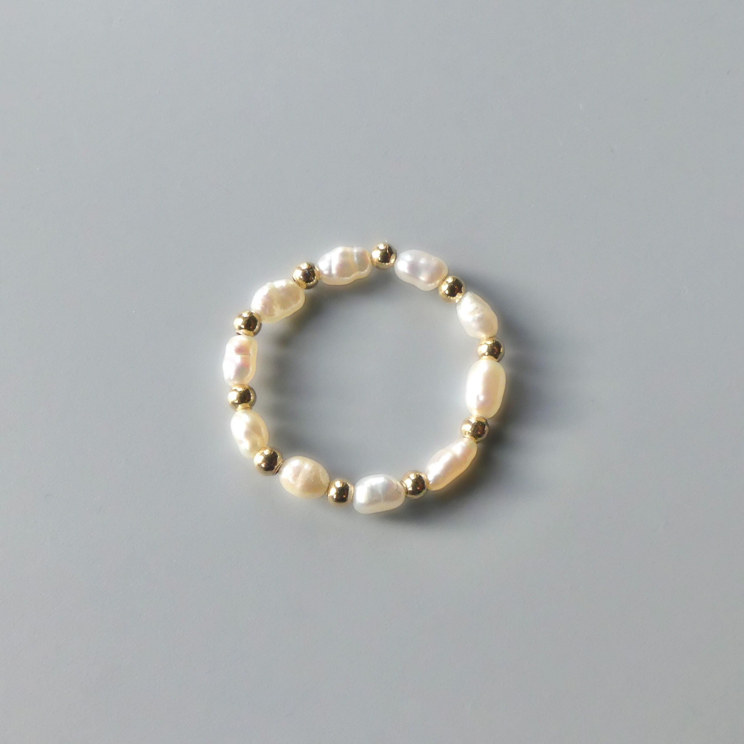 Tiny Pearl Stretch Ring Dainty Beaded Genuine Rice Shape Pearl Gemstone Boho Ring Minimalist June Birthstone Birthday Gift Mom Bride Friend
