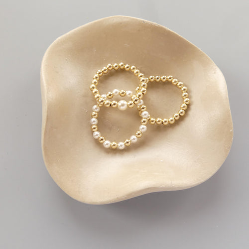 Pearl Stretch Ring Set Dainty Stacking Ring 3mm Beaded Gold filled Ring Elastic Boho Rings Minimalist Birthday Gift Mom Bride Friend Grandma