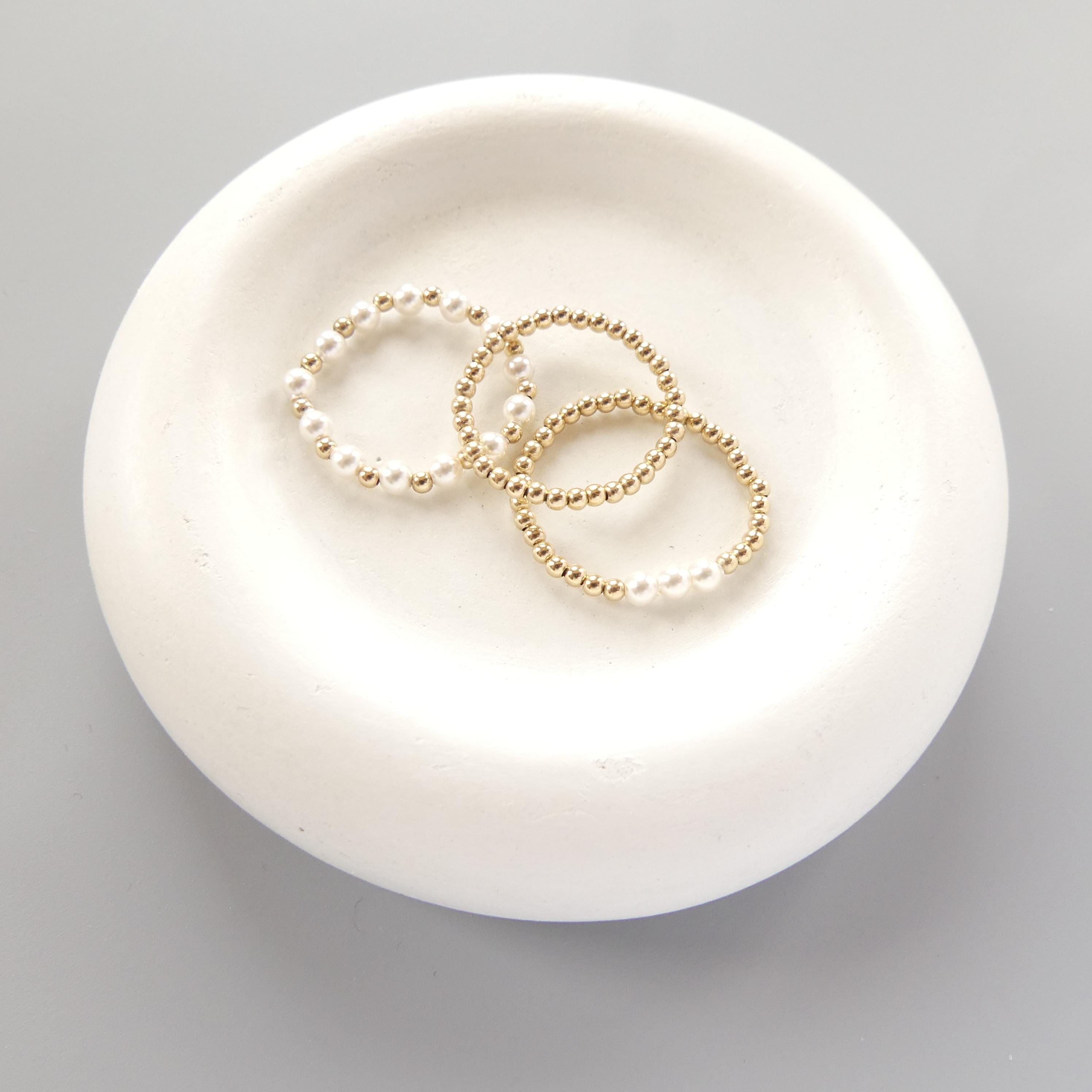 Pearl Stretch Ring Set Dainty Stacking Ring 2mm Beaded Gold filled Ring Elastic Boho Rings Minimalist Birthday Gift Mom Bride Friend Grandma