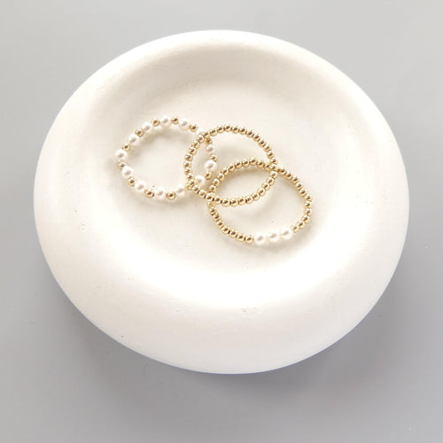Pearl Stretch Ring Set Dainty Stacking Ring 2mm Beaded Gold filled Ring Elastic Boho Rings Minimalist Birthday Gift Mom Bride Friend Grandma