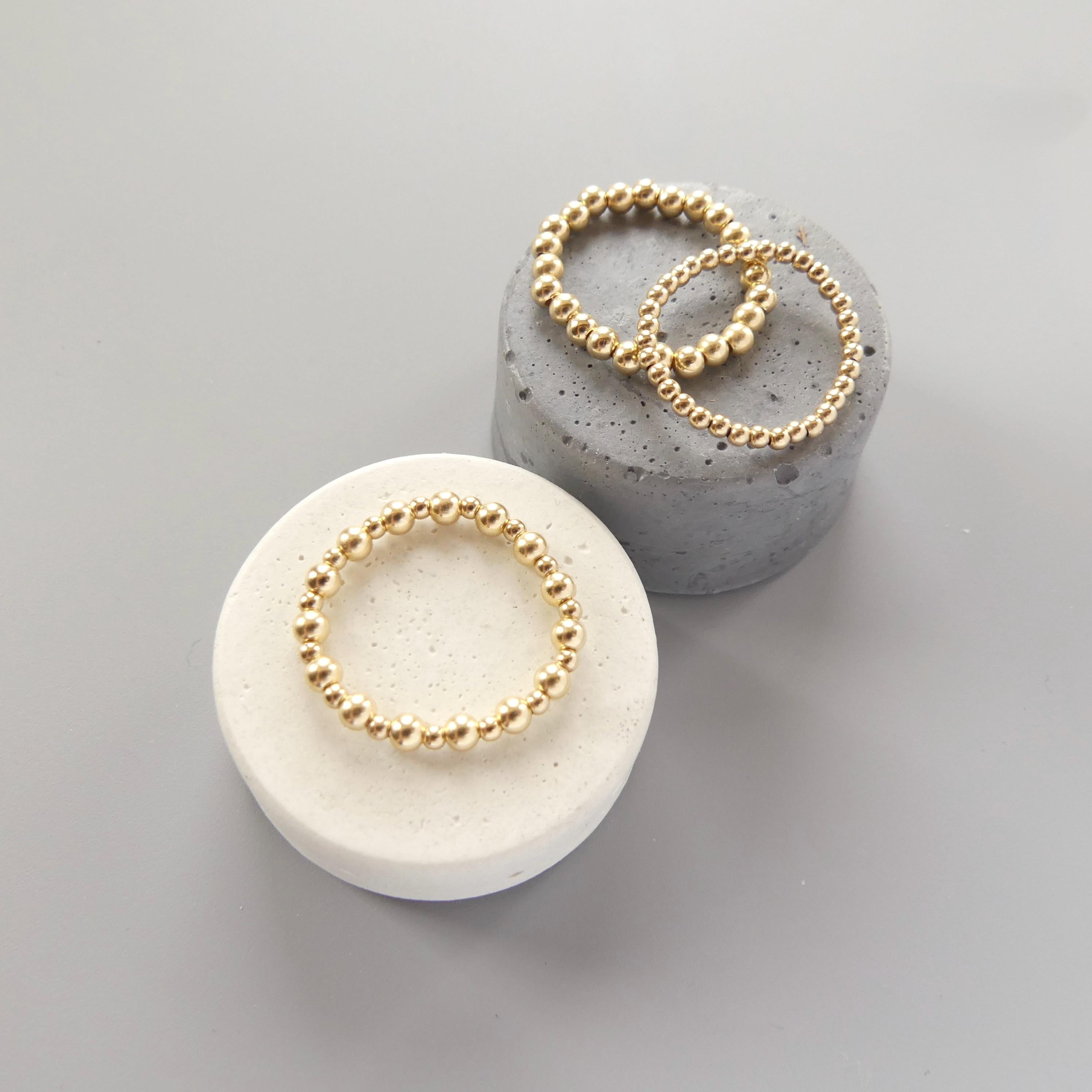 Gold Filled Ring Beaded Stretch Ring Set Dainty Stacking Ring 3mm 2mm Elastic Boho Ring Minimalist Birthday Gift Mom Bride Friend Grandma