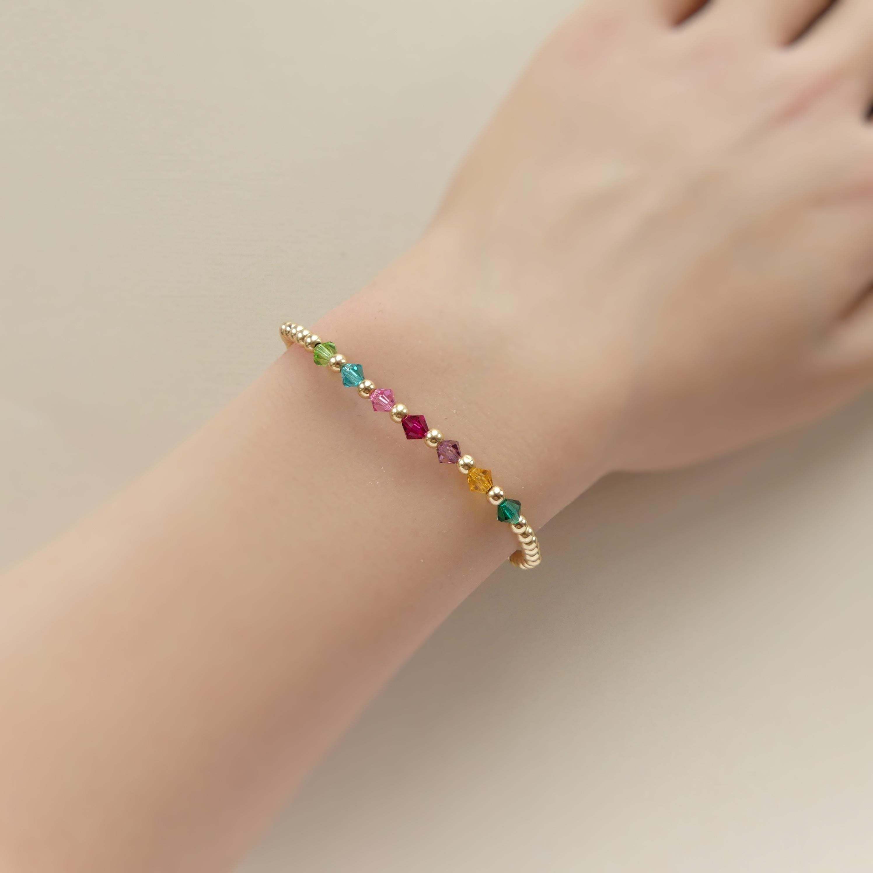 Custom Family Bracelet Crystal Birthstone Bracelet Personalized Birthstone Bracelet Gold Bead Mom Christmas Gift Birthday Grandma