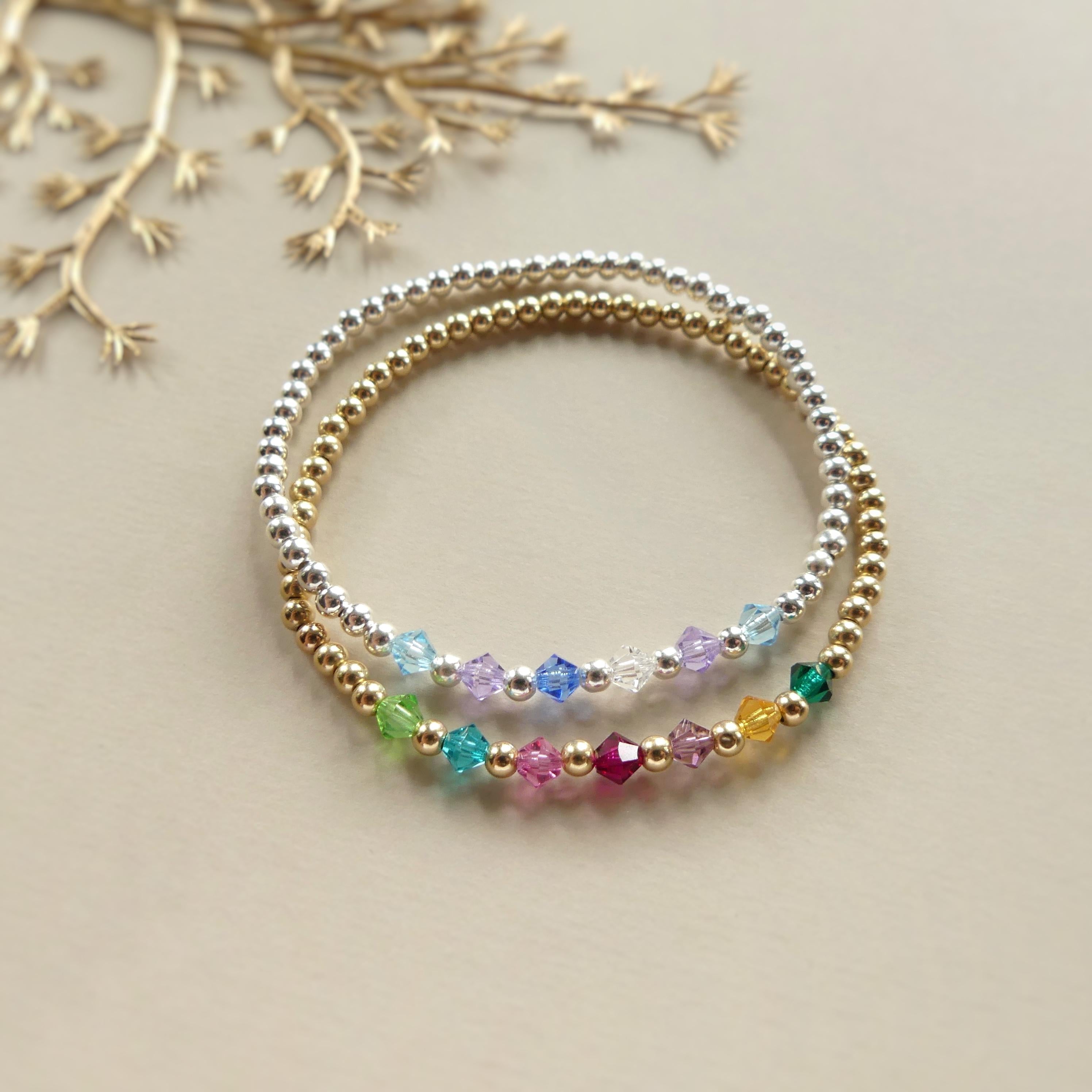Custom Family Bracelet Crystal Birthstone Bracelet Personalized Birthstone Bracelet Gold Bead Mom Christmas Gift Birthday Grandma