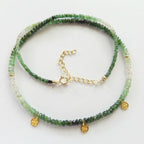 Tiny Ombre Emerald Necklace Dainty Beaded Gemstone Daisy Necklace Crystal Choker Minimalist May Birthstone Birthday Gift Bride Wife Mom