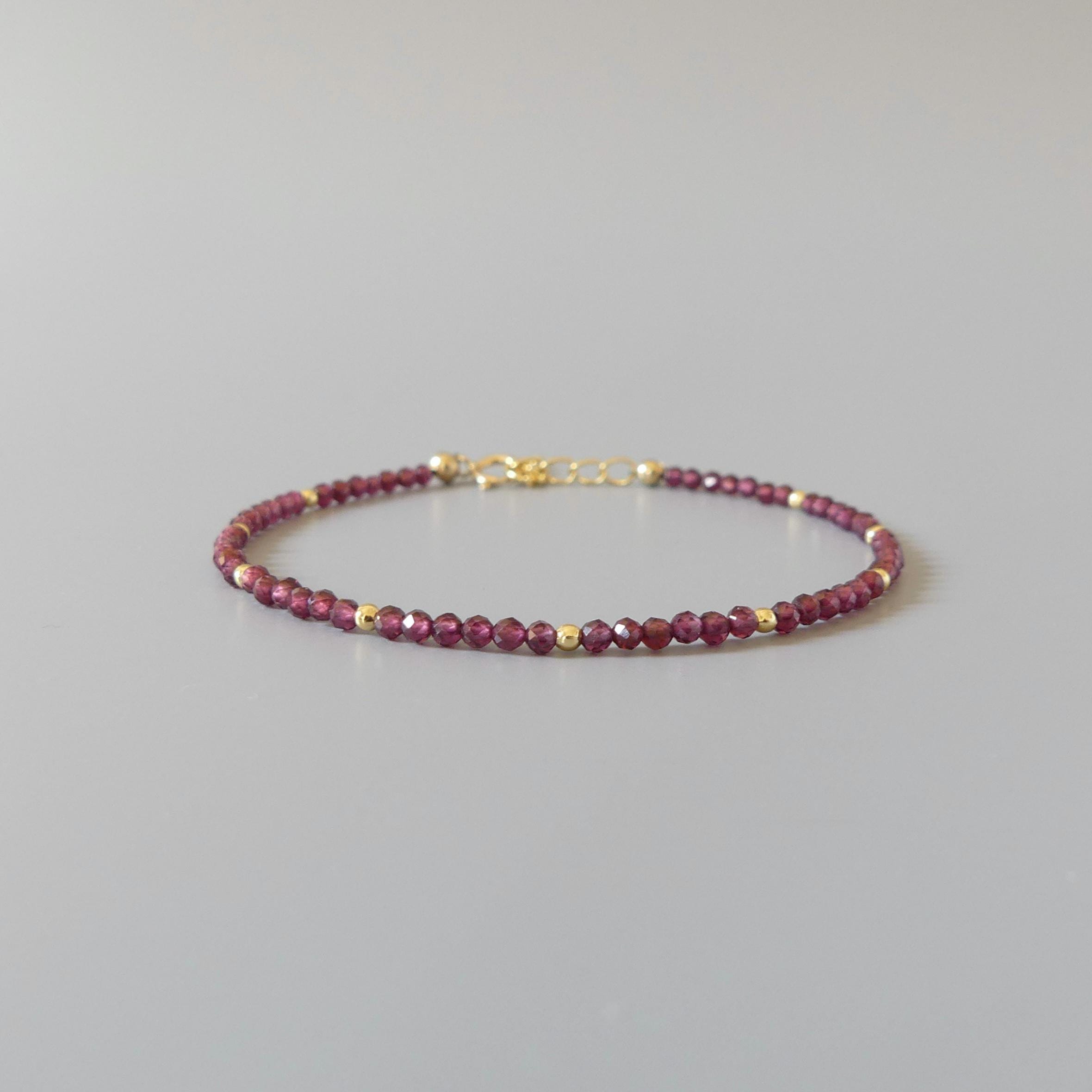 Tiny Garnet Bracelet Dainty Gemstone Beaded Bracelet Red Crystal Boho Chic Minimalist Jewelry January Birthstone Gift Birthday Mom Wife