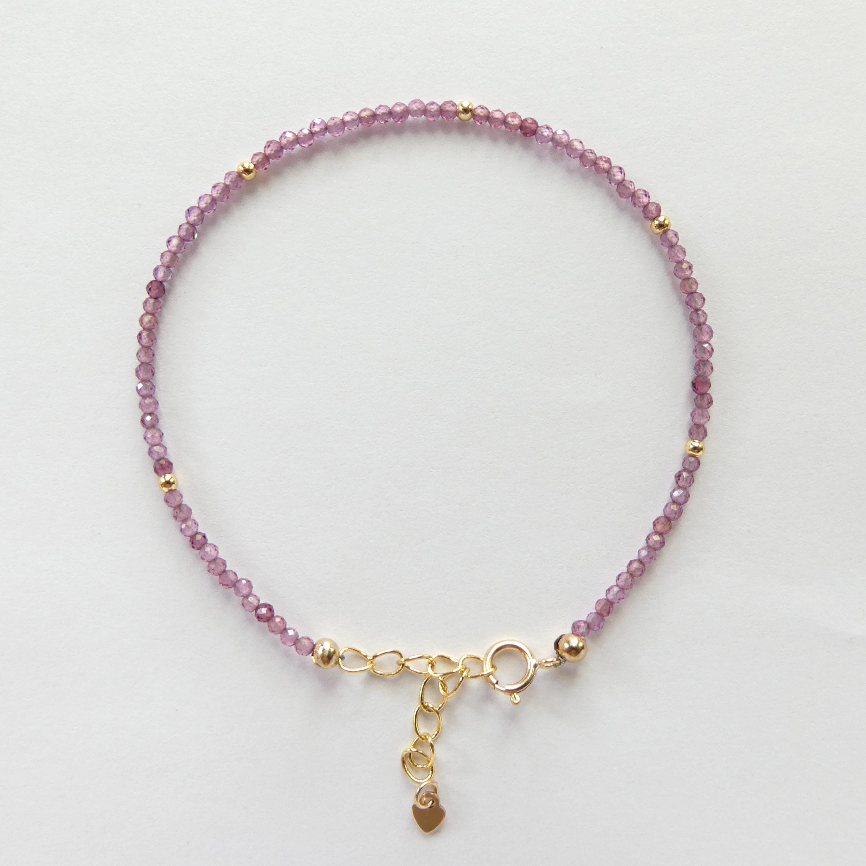 Tiny Pink Garnet Bracelet Dainty Rhodolite Bracelet Stacking Gemstone Beaded Crystal Jewelry Minimalist January Birthstone Gift Birthday