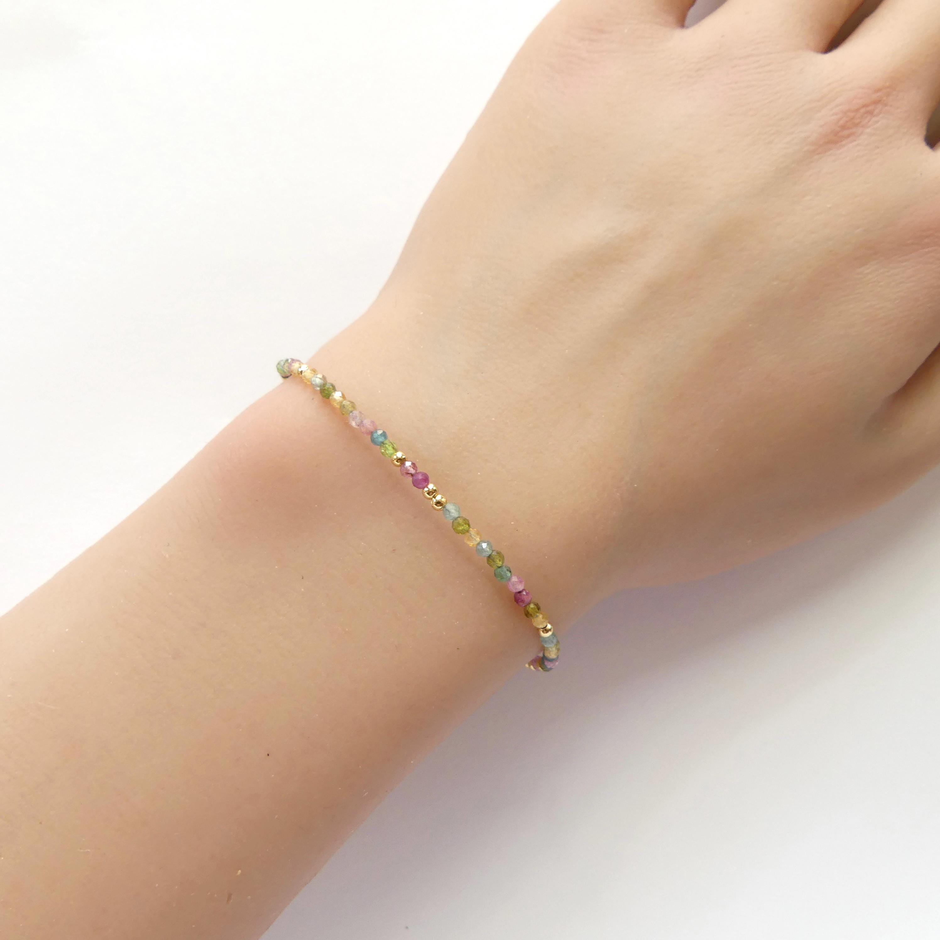 Tiny Watermelon Tourmaline Bracelet Dainty Tourmaline Jewelry Minimalist Bracelet Rainbow Crystal bracelet October Birthstone Birthday Gift