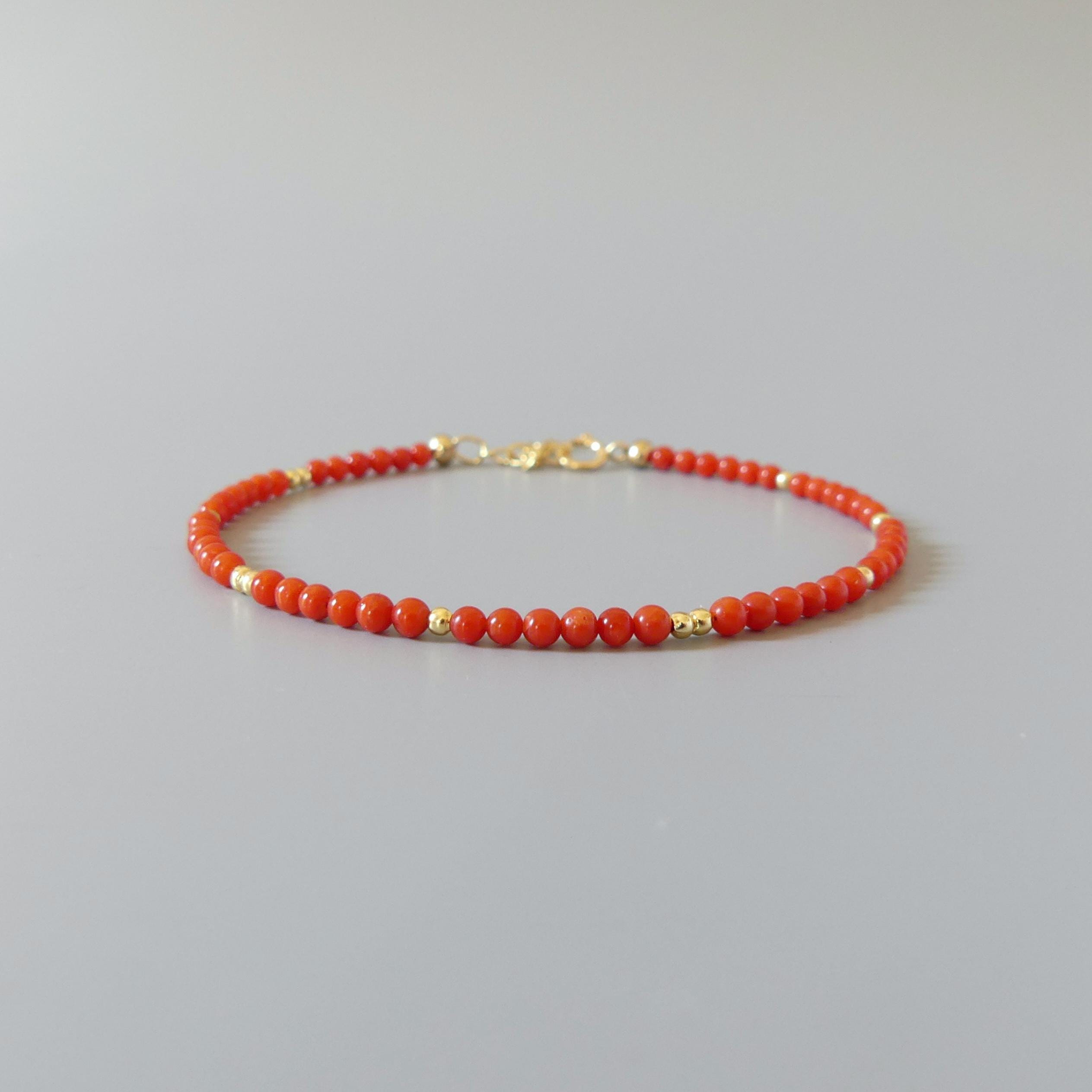 Tiny Italian Coral Bracelet Dainty Red Coral Jewelry Minimalist Coral Bracelet October Birthstone 35th anniversary gift Birthday Gift Mom