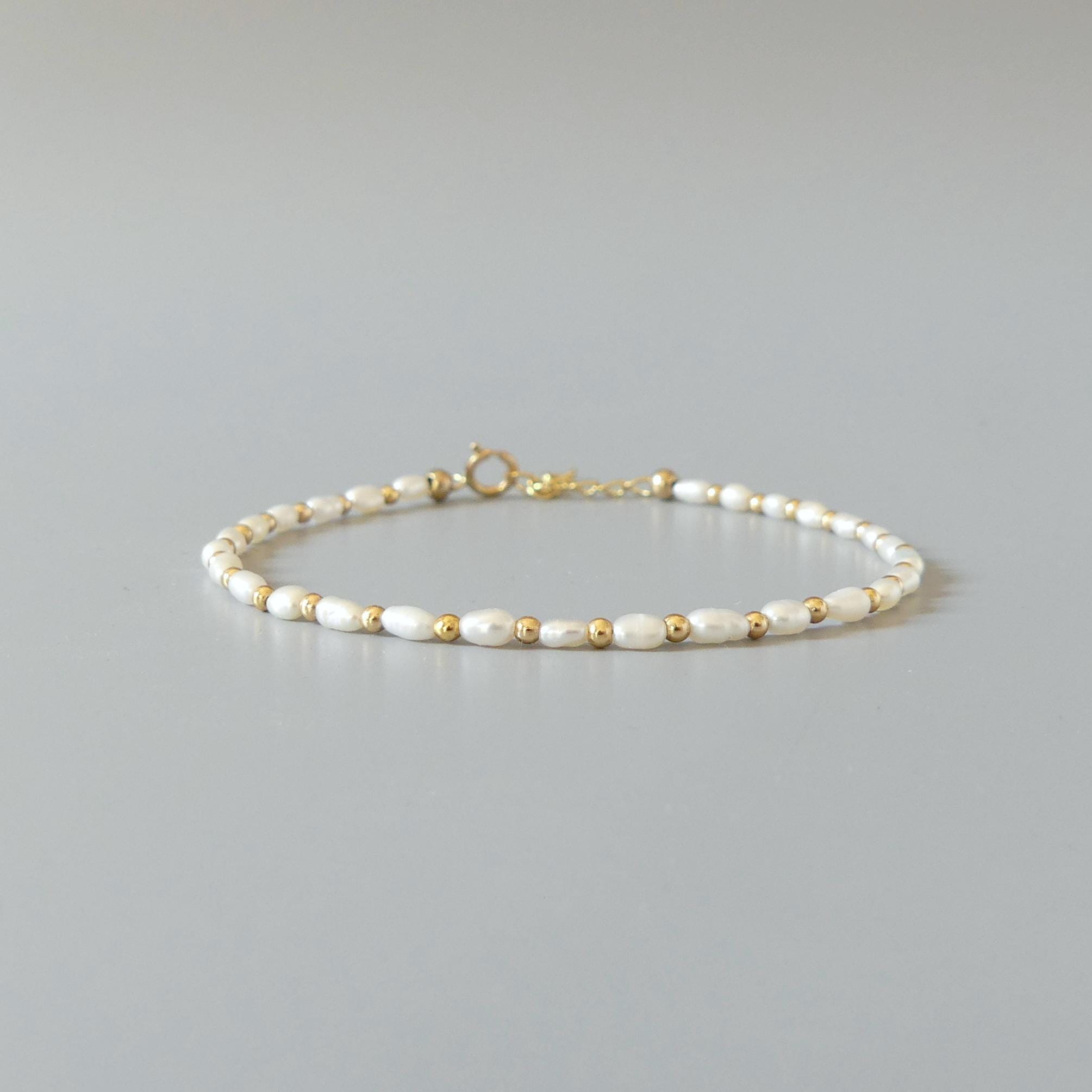 Tiny Pearl Bracelet Dainty Rice Shape Pearl Small Bead Minimalist Freshwater Pearl Jewelry June Birthstone Birthday Gift 30th Anniversary