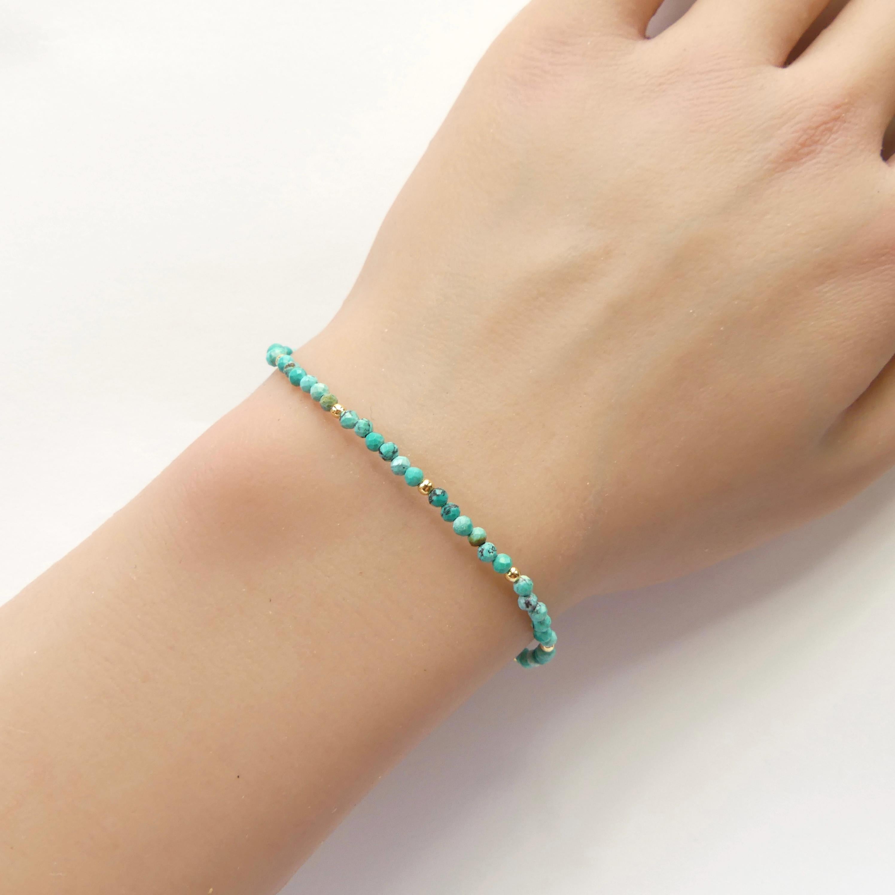 Tiny Arizona Turquoise Bracelet Dainty Gemstone Beaded Bracelet Blue Crystal December Birthstone Jewelry Minimalist Birthday Gift Bride Wife