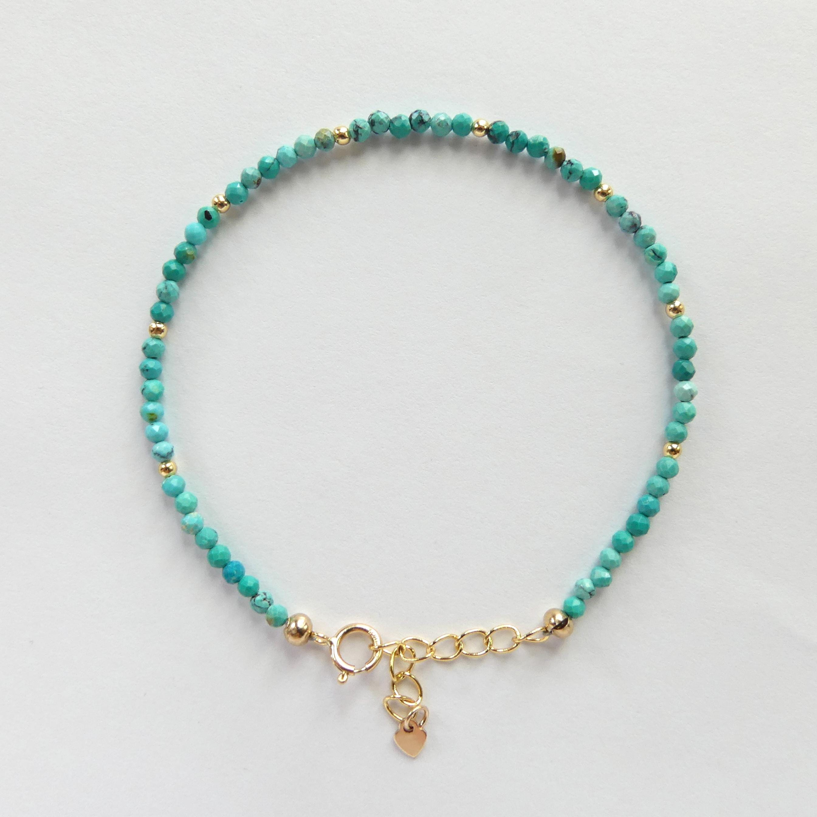 Tiny Arizona Turquoise Bracelet Dainty Gemstone Beaded Bracelet Blue Crystal December Birthstone Jewelry Minimalist Birthday Gift Bride Wife