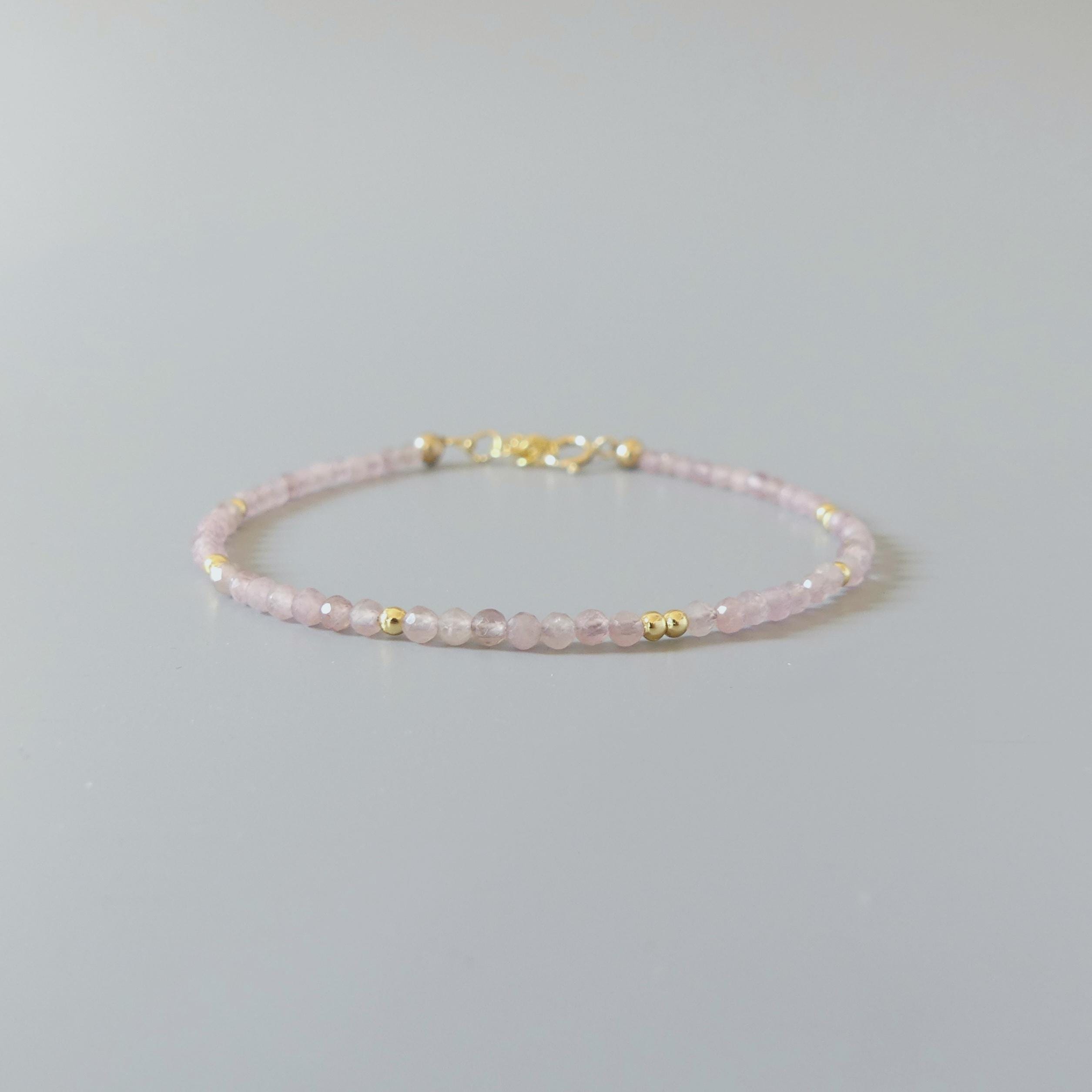 Tiny Rose Quartz Bracelet Dainty Pink Gemstone Beaded Bracelet Minimalist Jewelry Self Love Gift Self Care Birthday Gift Bridesmaid Mom Wife