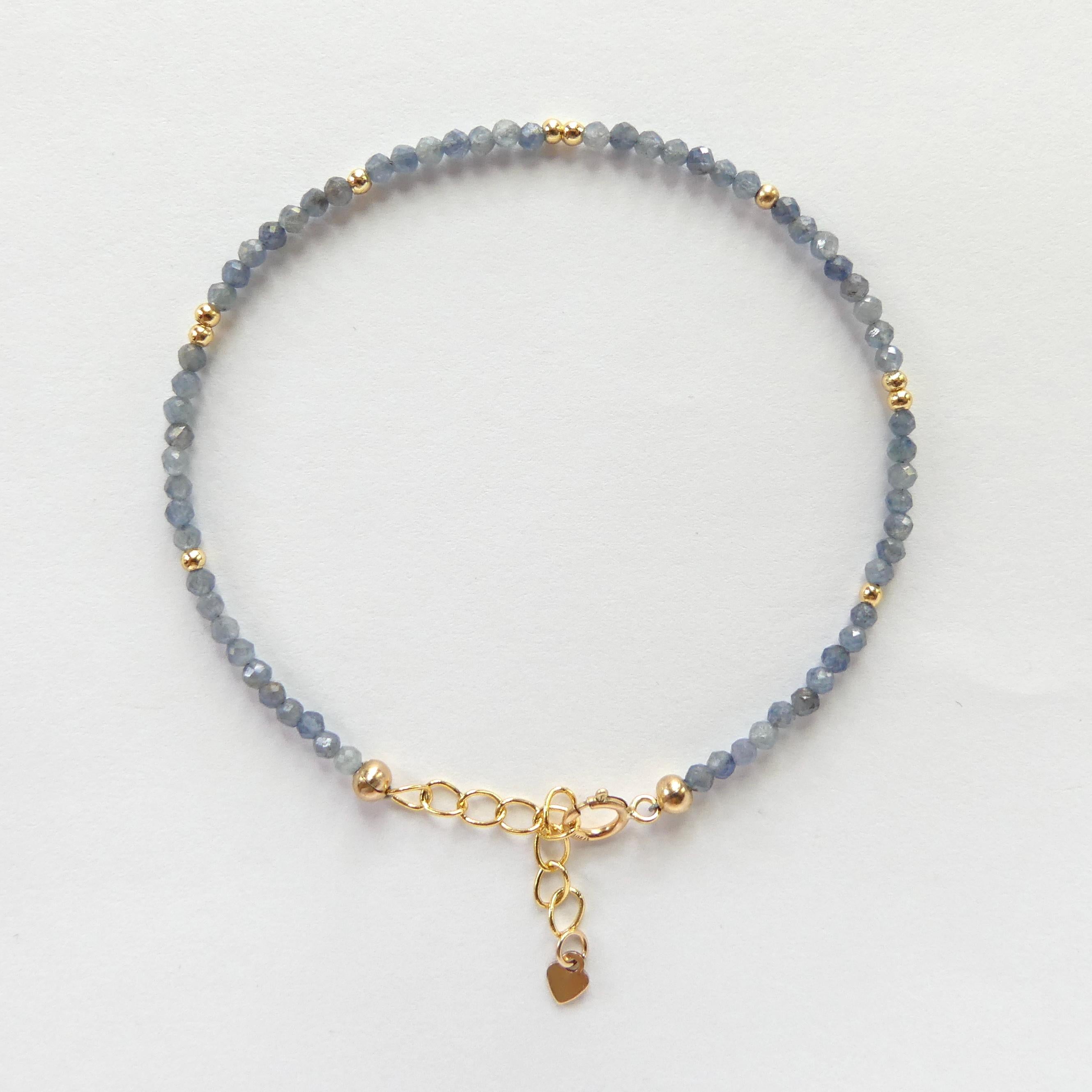 Tiny Sapphire Bracelet Dainty Gemstone Beaded Bracelet Minimalist Blue Crystal Jewelry September Birthstone Birthday Gift for Women Mom Wife