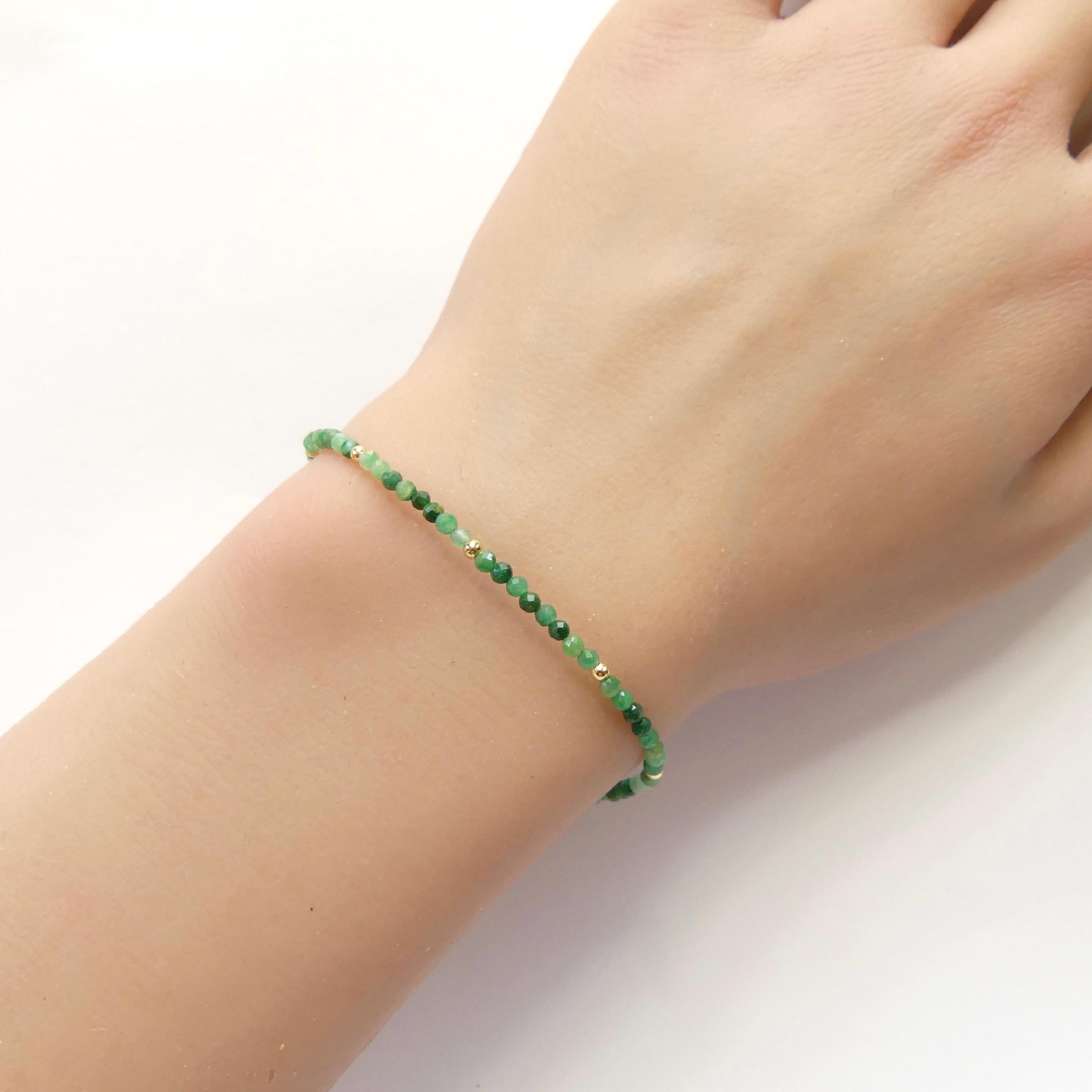 Jade Bracelet Dainty Jadeite Beaded Bracelet Green Gemstone Minimalist Jewelry Stacking Bracelet Gift Birthday Present Friend Mom Bridesmaid