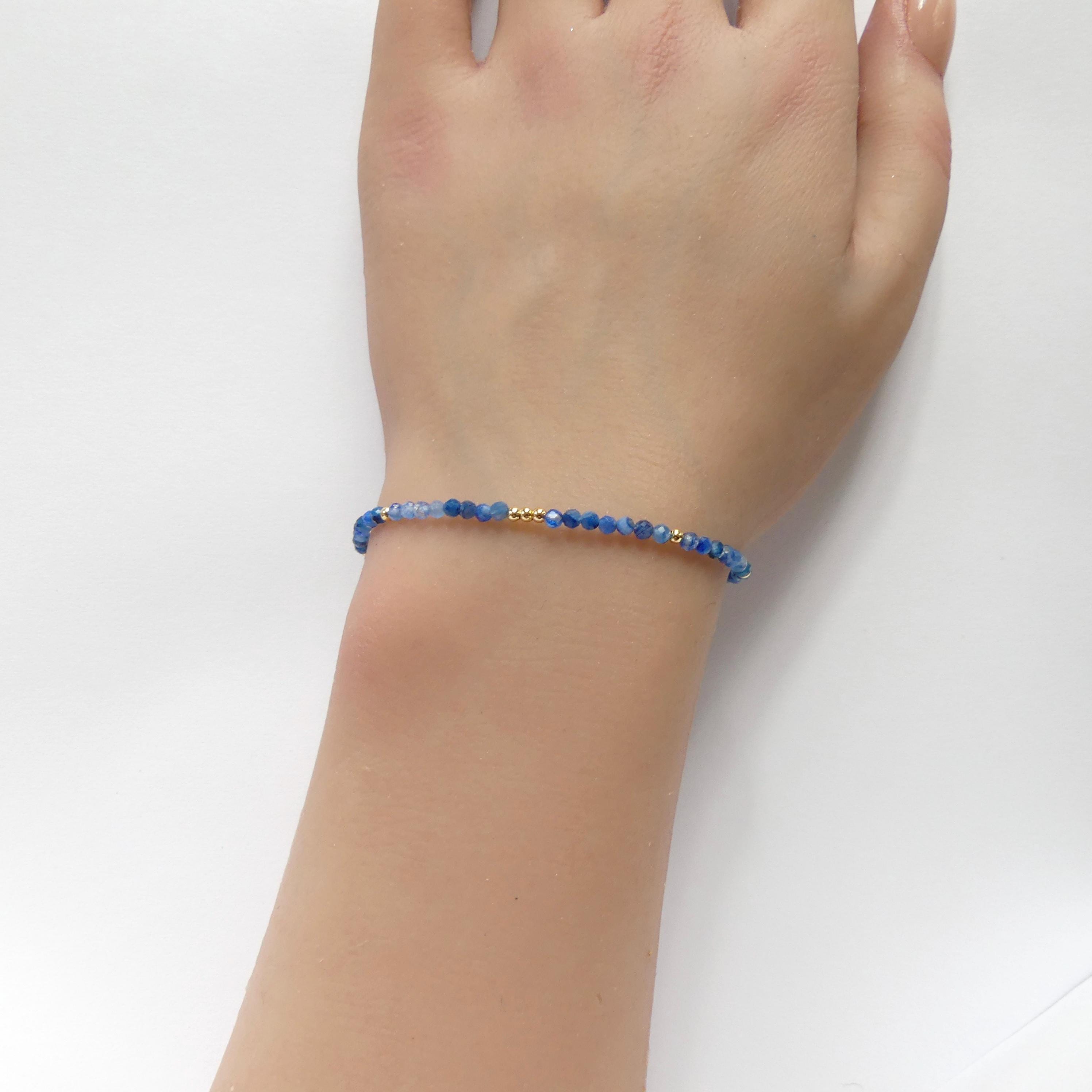 Tiny Blue Kyanite Bracelet Dainty Gemstone Beaded Bracelet Blue Crystal Minimalist Jewelry Boho Chic Healing Wedding Blue Gift for Mom Wife