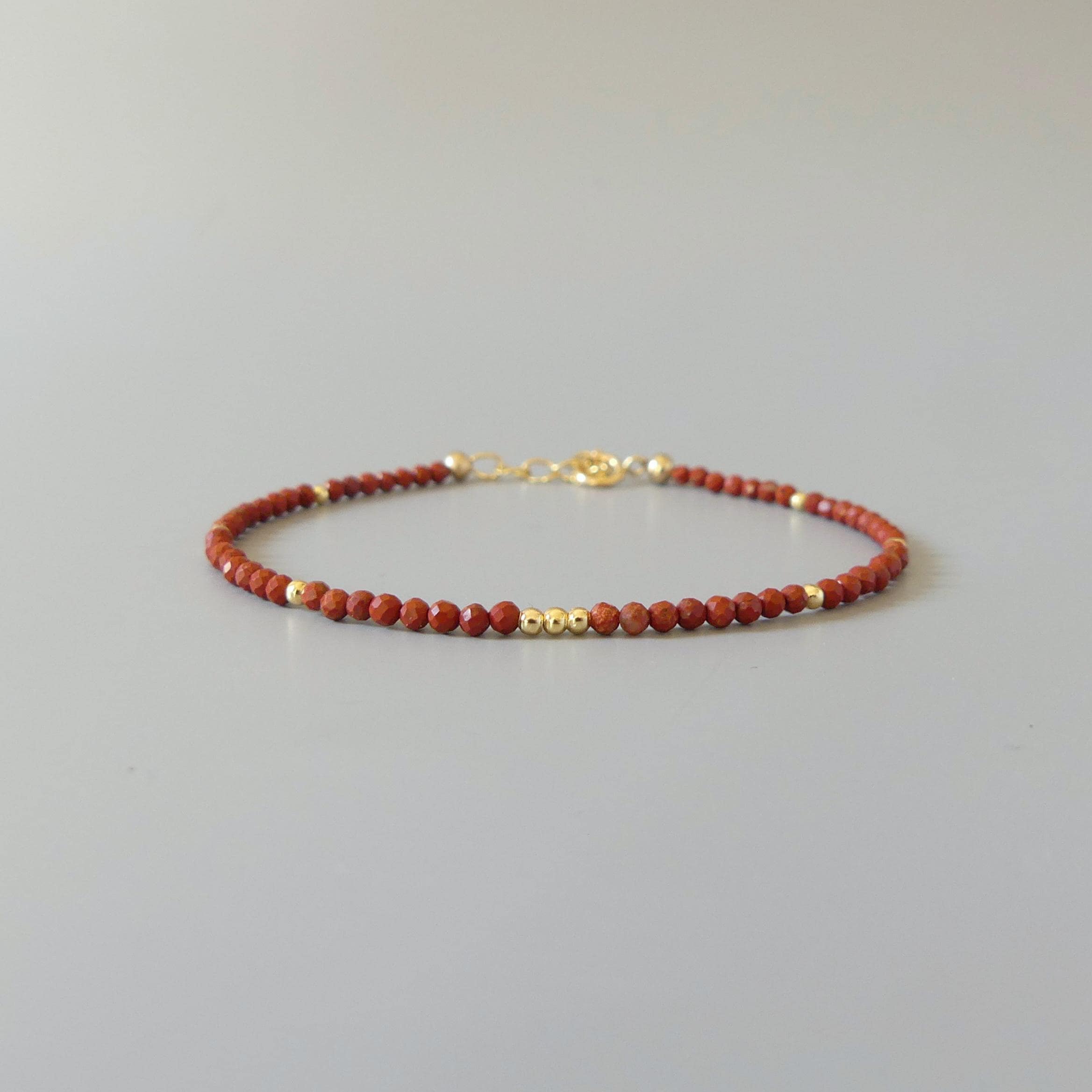 Tiny Red Jasper Bracelet Dainty Gemstone Beaded Bracelet Red Crystal Jewelry Minimalist Protection Aries Gift Jewelry for Women Mom Wife