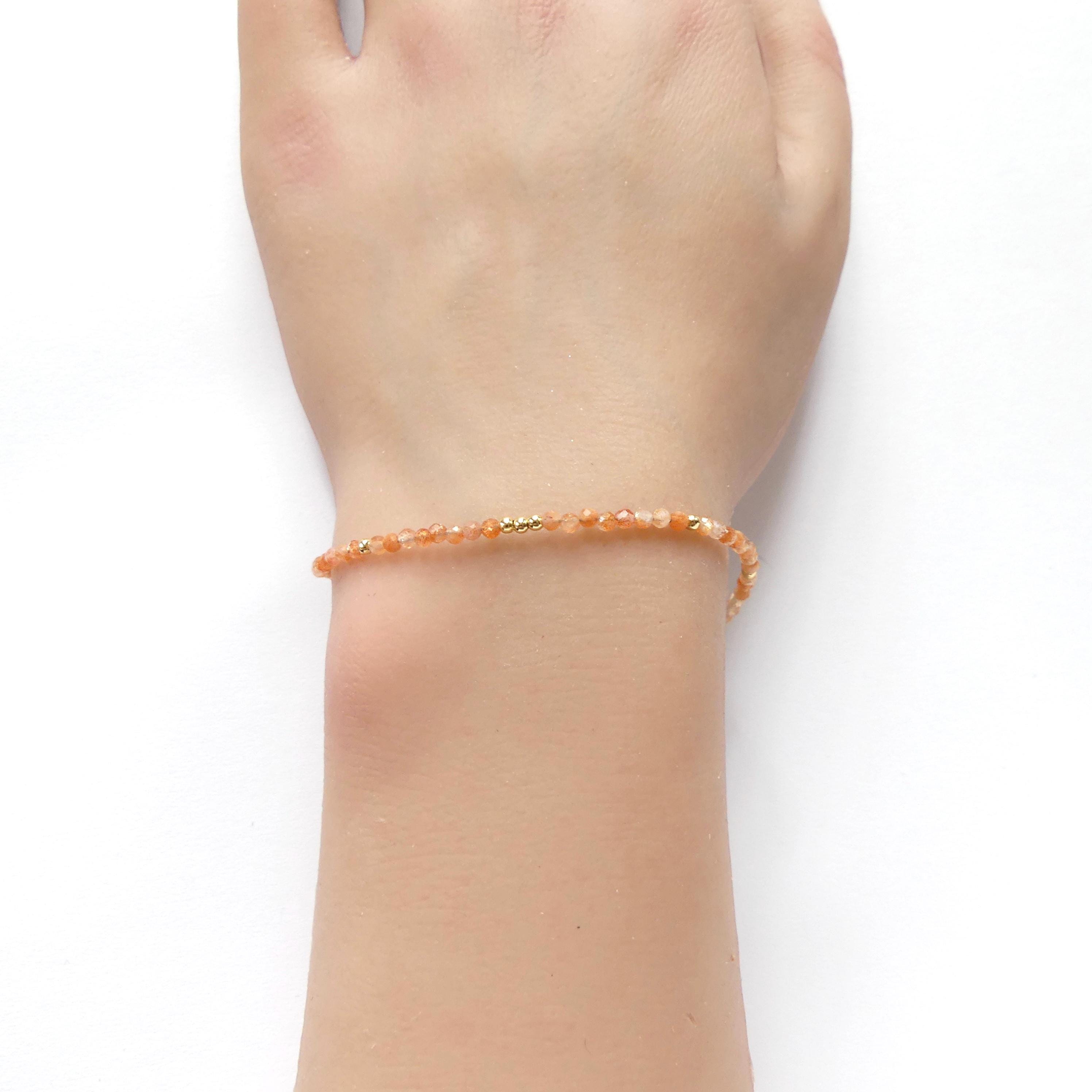 Tiny Sunstone Bracelet Dainty Gemstone Beaded Bracelet Minimalist Jewelry Sparkly Crystal Birthday Gift for Women Abundance Joy Mom Gift
