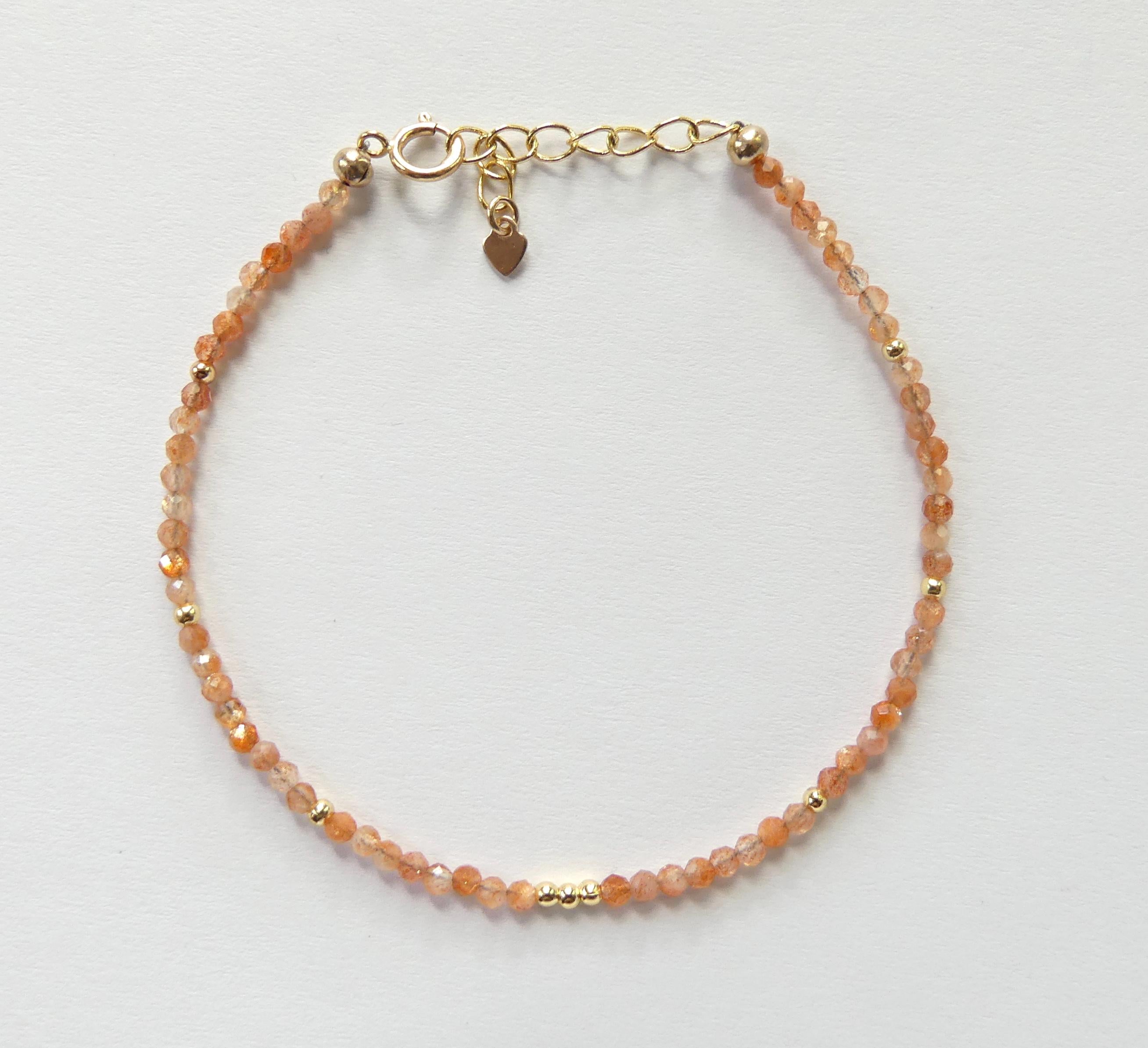 Tiny Sunstone Bracelet Dainty Gemstone Beaded Bracelet Minimalist Jewelry Sparkly Crystal Birthday Gift for Women Abundance Joy Mom Gift