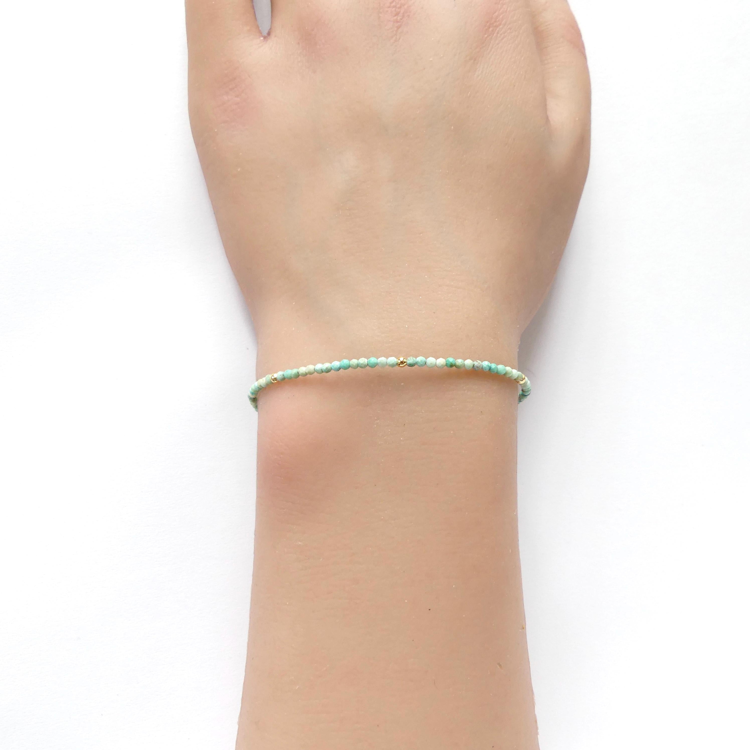 Tiny Turquoise Bracelet Dainty Gemstone Beaded Bracelet Blue Crystal December Birthstone Jewelry Minimalist Birthday Gift for Daughter Niece