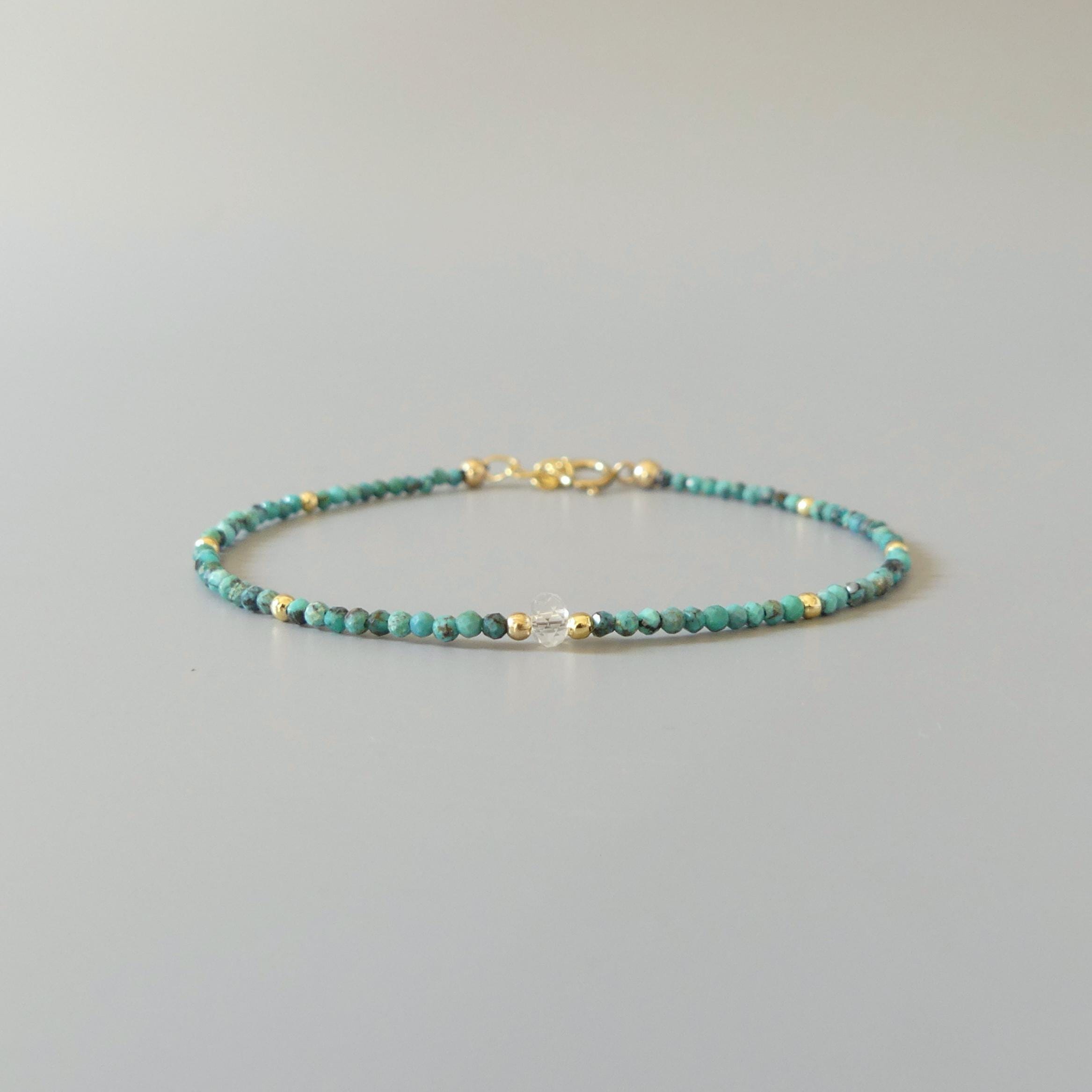 Tiny Turquoise Bracelet Dainty Gemstone Beaded Bracelet Blue December Birthstone Crystal Jewelry Minimalist Birthday Gift Daughter Niece Mom