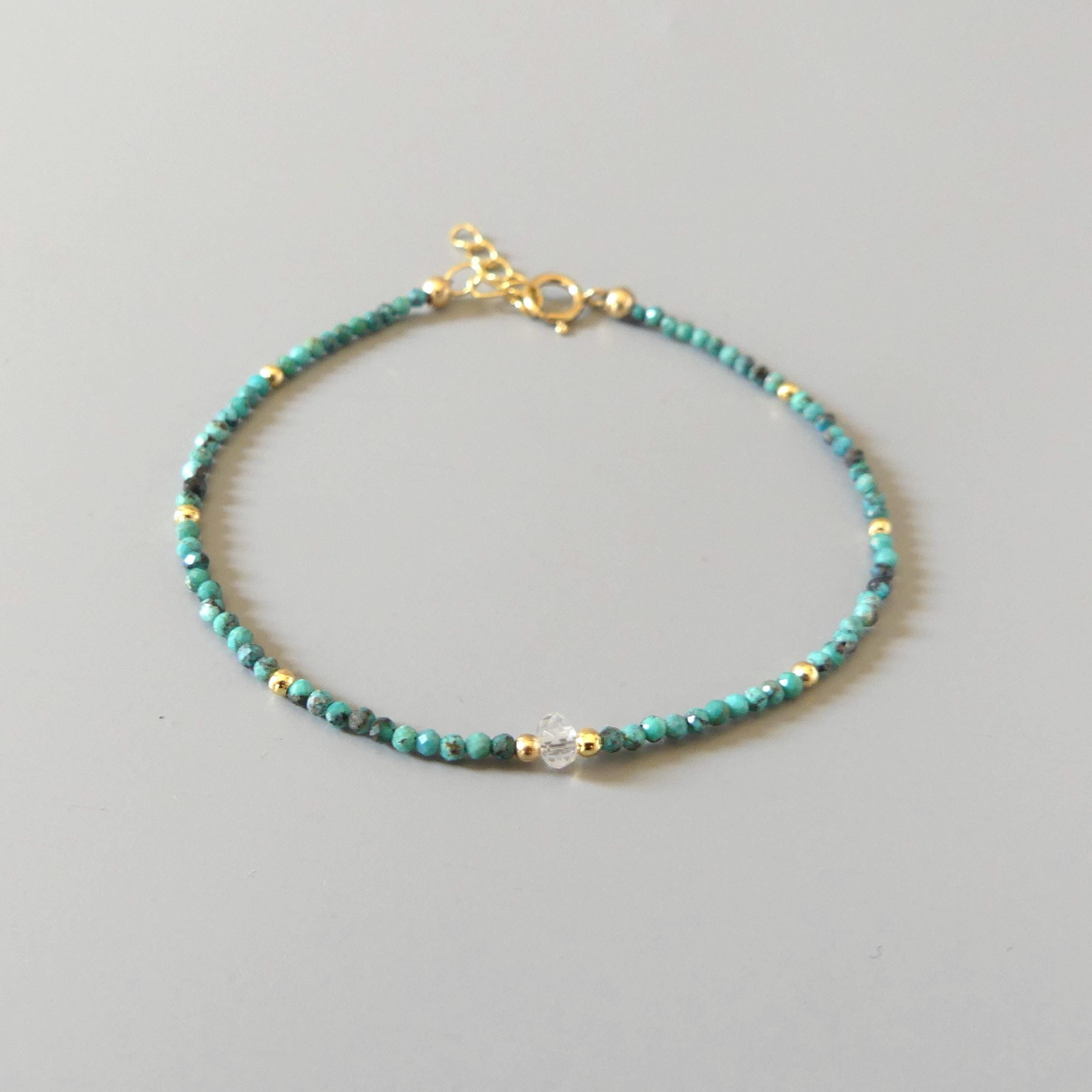 Tiny Turquoise Bracelet Dainty Gemstone Beaded Bracelet Blue December Birthstone Crystal Jewelry Minimalist Birthday Gift Daughter Niece Mom