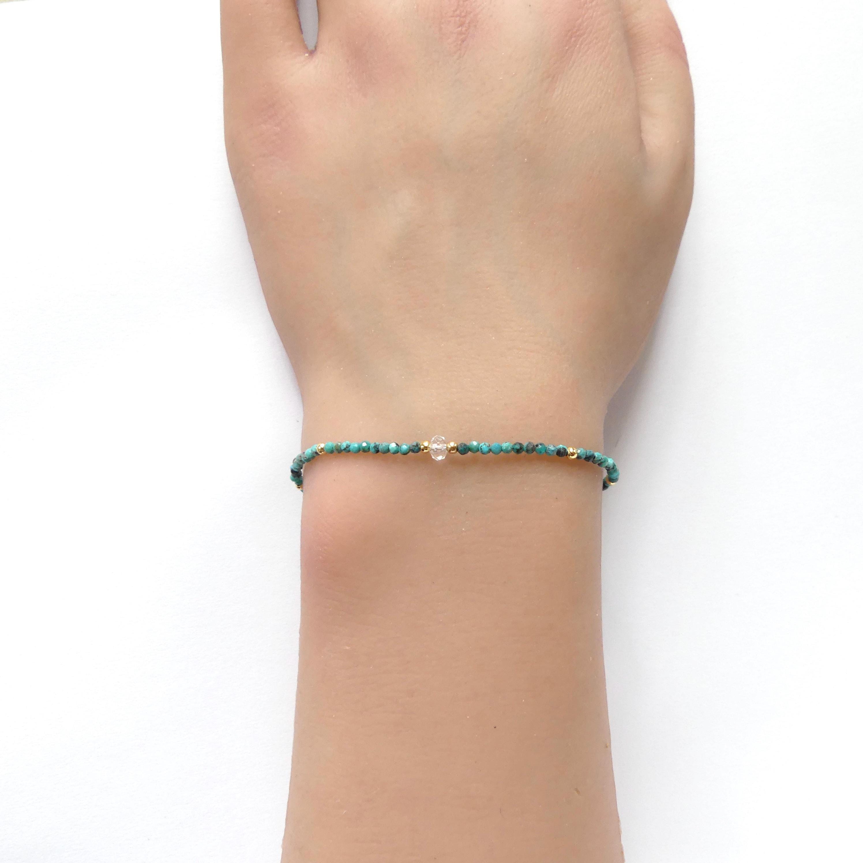 Tiny Turquoise Bracelet Dainty Gemstone Beaded Bracelet Blue December Birthstone Crystal Jewelry Minimalist Birthday Gift Daughter Niece Mom
