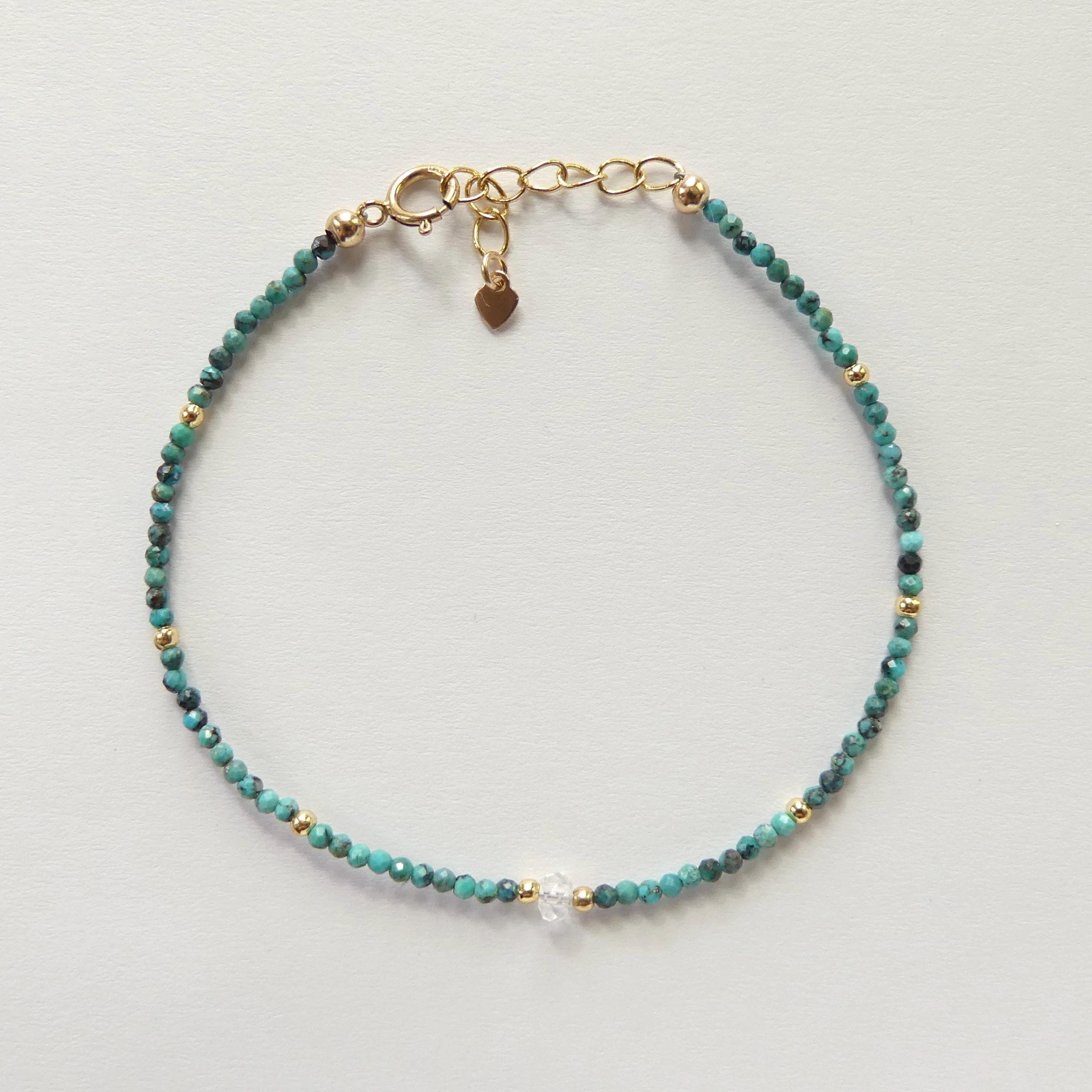 Tiny Turquoise Bracelet Dainty Gemstone Beaded Bracelet Blue December Birthstone Crystal Jewelry Minimalist Birthday Gift Daughter Niece Mom