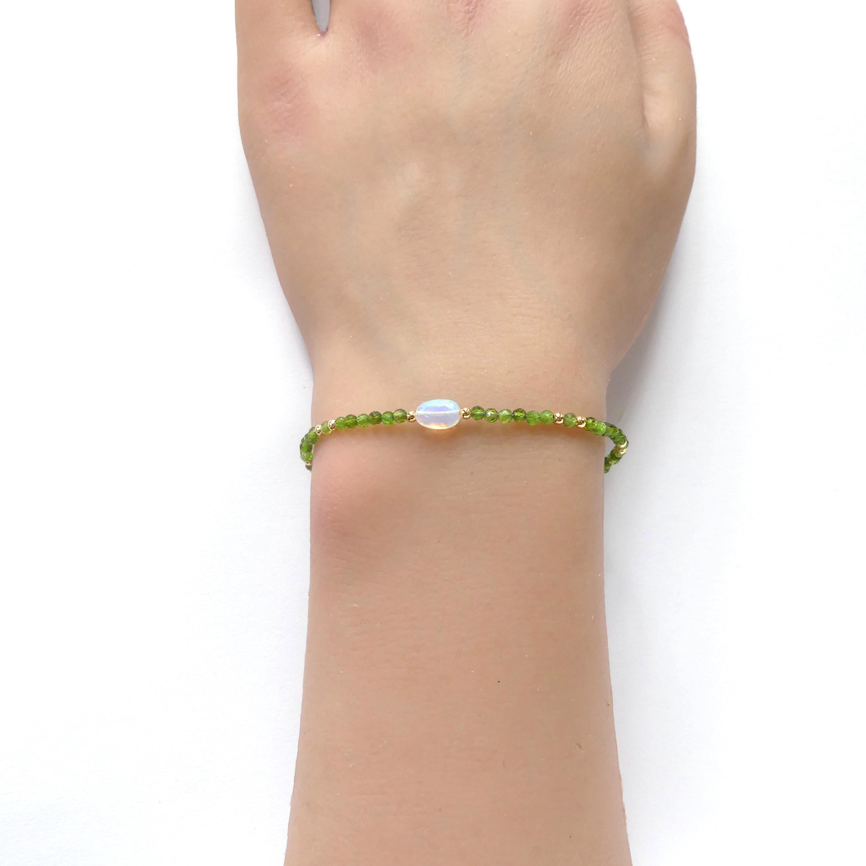 Tiny Opal Bracelet Dainty Diopside Gemstone Beaded Jewelry Green Crystal October Birthstone Minimalist Jewelry Birthday Gift for Wife Mom