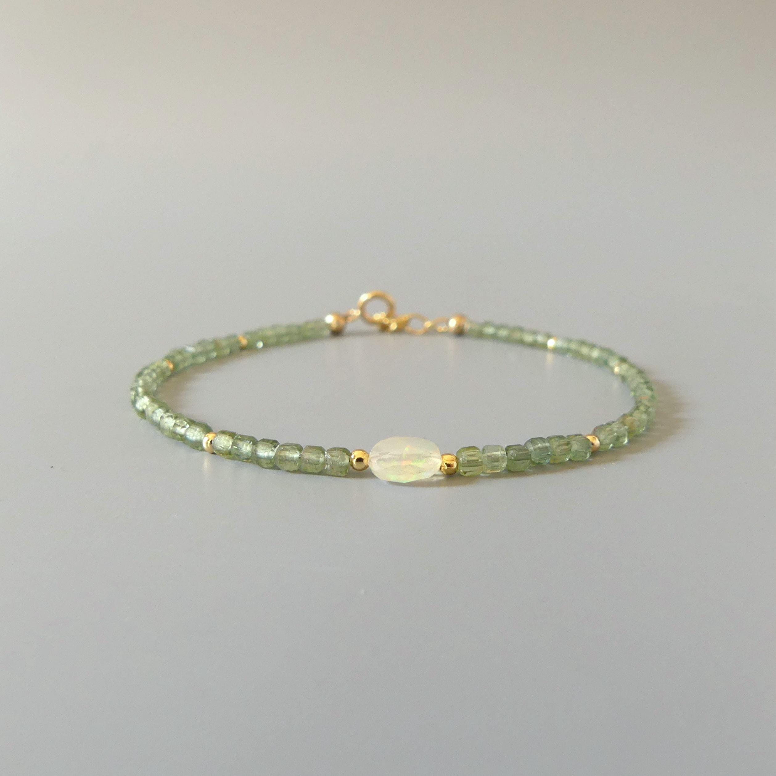 Tiny Green Apatite Bracelet Dainty Opal Gemstone Beaded Bracelet Crystal Jewelry Minimalist Stacking Birthday Gift Mom Wife Daughter Niece