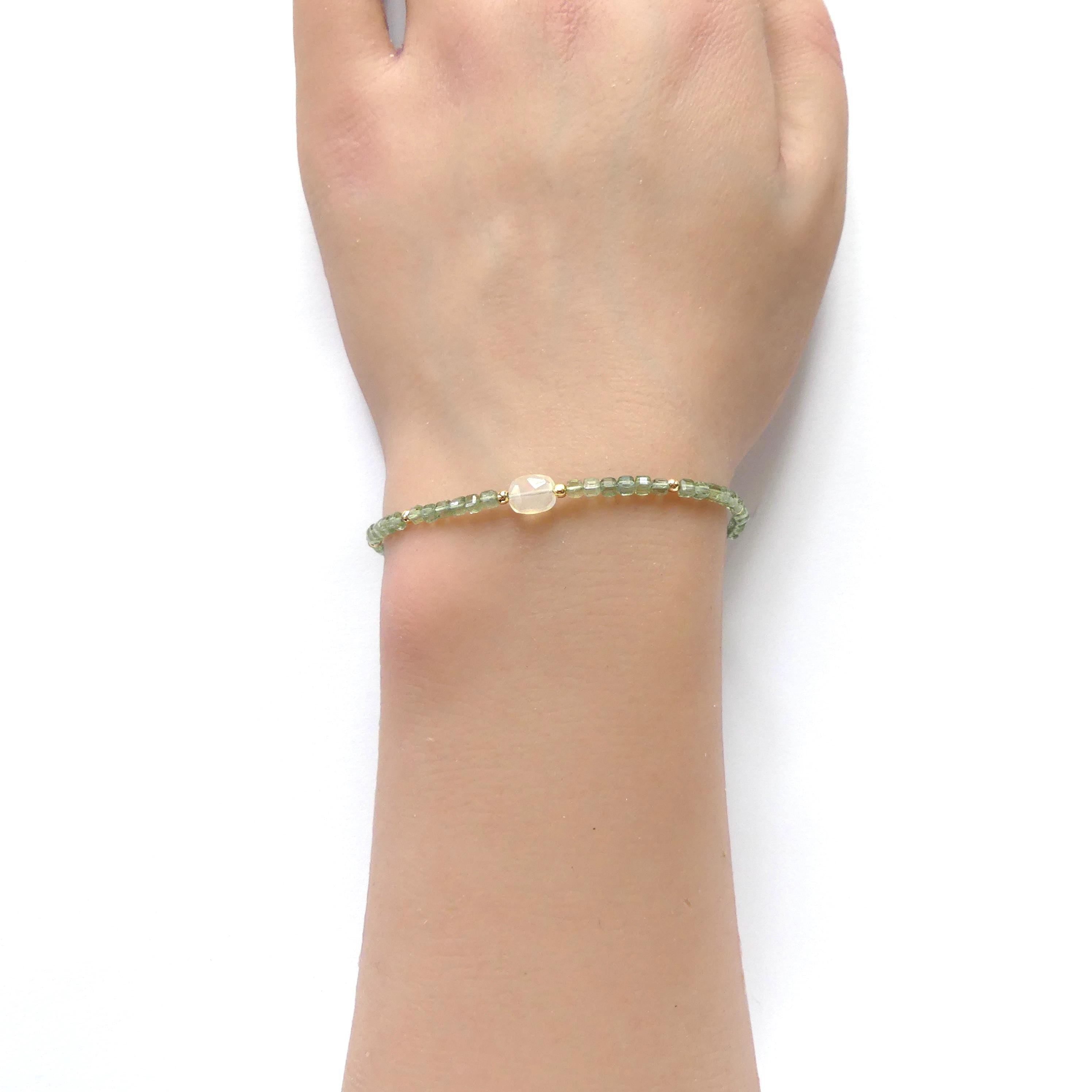 Tiny Green Apatite Bracelet Dainty Opal Gemstone Beaded Bracelet Crystal Jewelry Minimalist Stacking Birthday Gift Mom Wife Daughter Niece