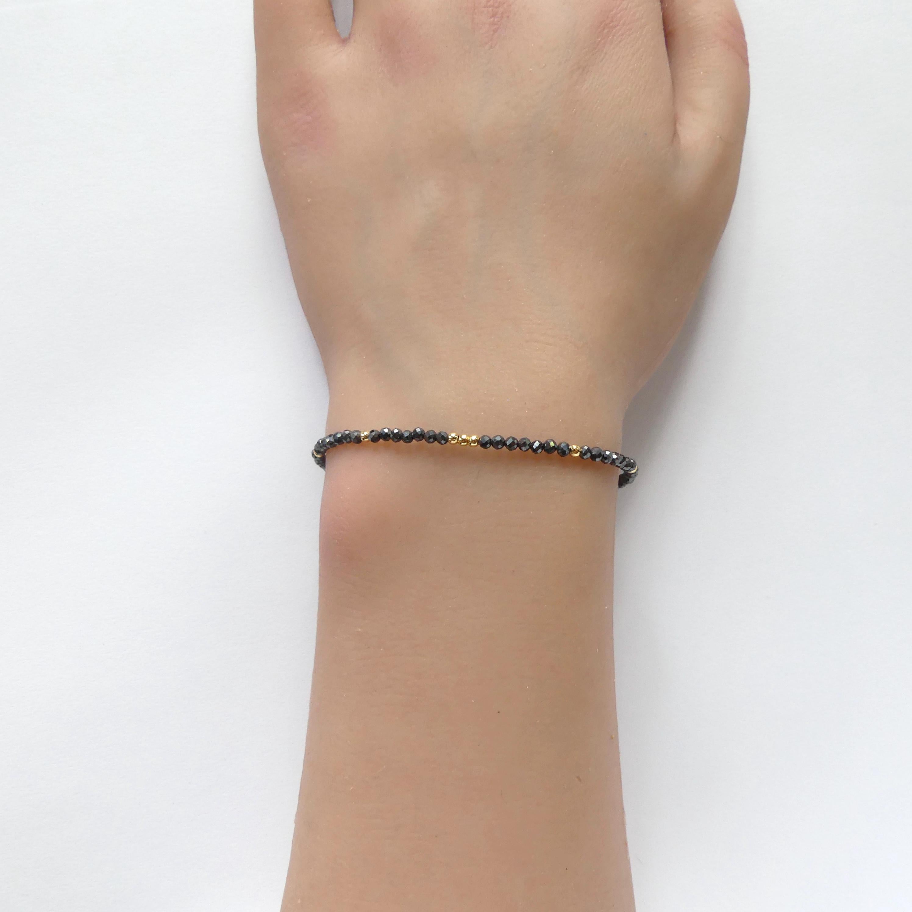 Tiny Hematite Bracelet Dainty Gemstone Beaded Bracelet Sparkly Crystal Jewelry Minimalist Protection Jewelry Stacking Birthday Gift Women