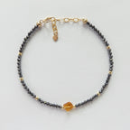 Tiny Hematite Bracelet Dainty Gemstone Beaded Bracelet Madeira Citrine Crystal Jewelry Minimalist Stacking Birthday Gift for Women Daughter
