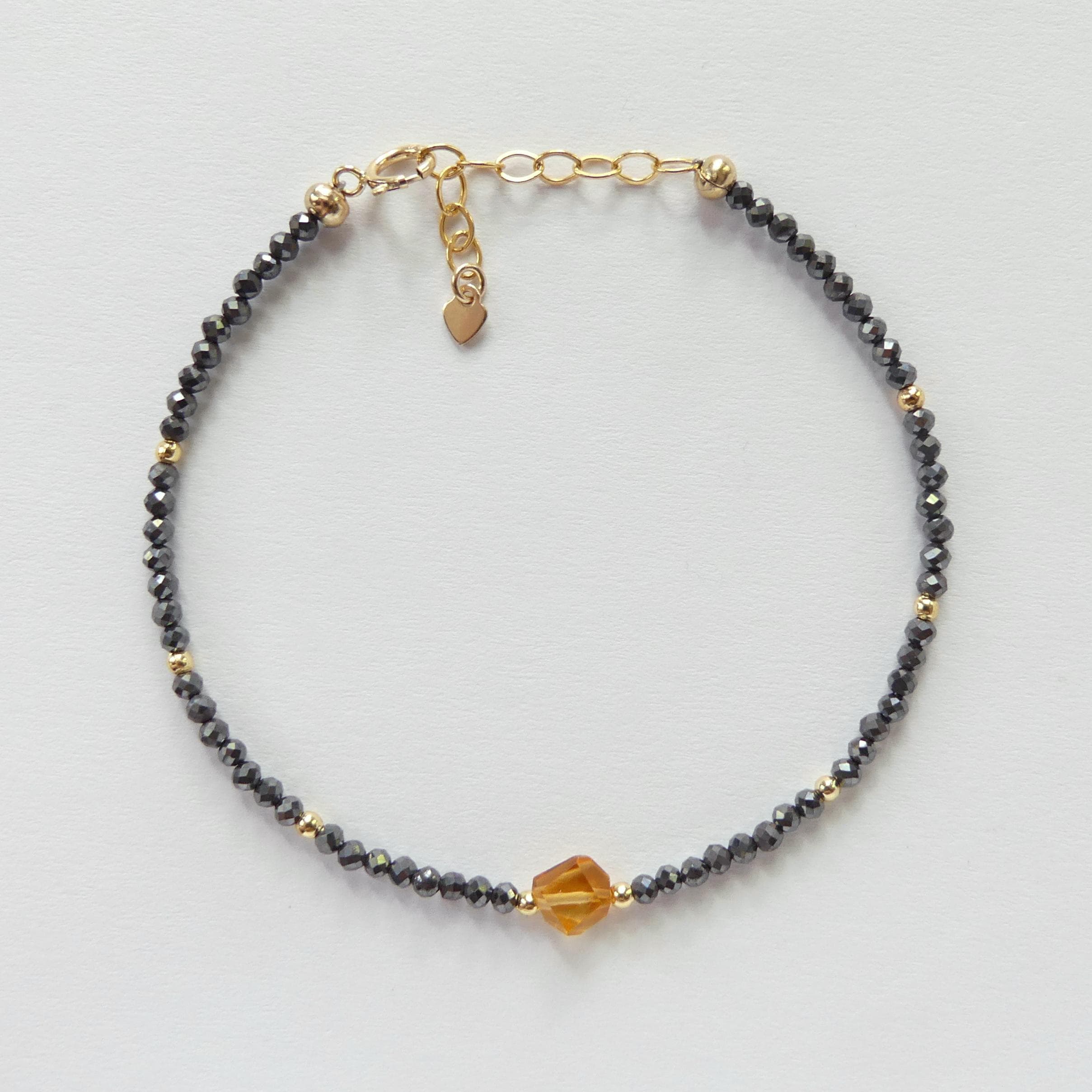 Tiny Hematite Bracelet Dainty Gemstone Beaded Bracelet Madeira Citrine Crystal Jewelry Minimalist Stacking Birthday Gift for Women Daughter