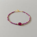 Tiny Ruby Bracelet Dainty Gemstone Beaded Bracelet Pink Crystal Jewelry Minimalist July Birthstone Birthday Gift for Women Mom Wife Daughter