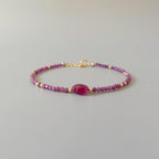 Tiny Ruby Bracelet Dainty Gemstone Beaded Bracelet Pink Crystal Jewelry Minimalist July Birthstone Birthday Gift for Women Mom Wife Daughter