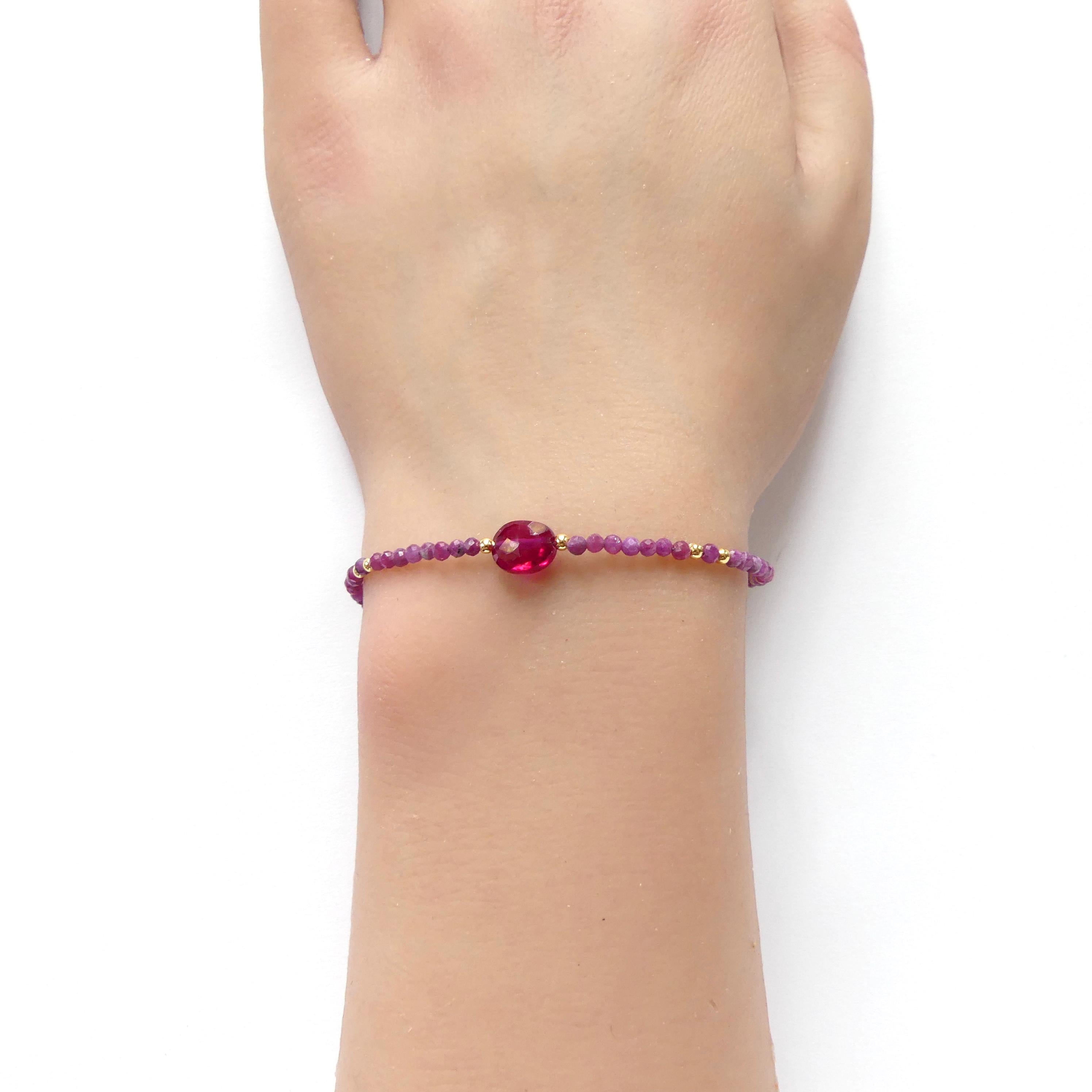 Tiny Ruby Bracelet Dainty Gemstone Beaded Bracelet Pink Crystal Jewelry Minimalist July Birthstone Birthday Gift for Women Mom Wife Daughter