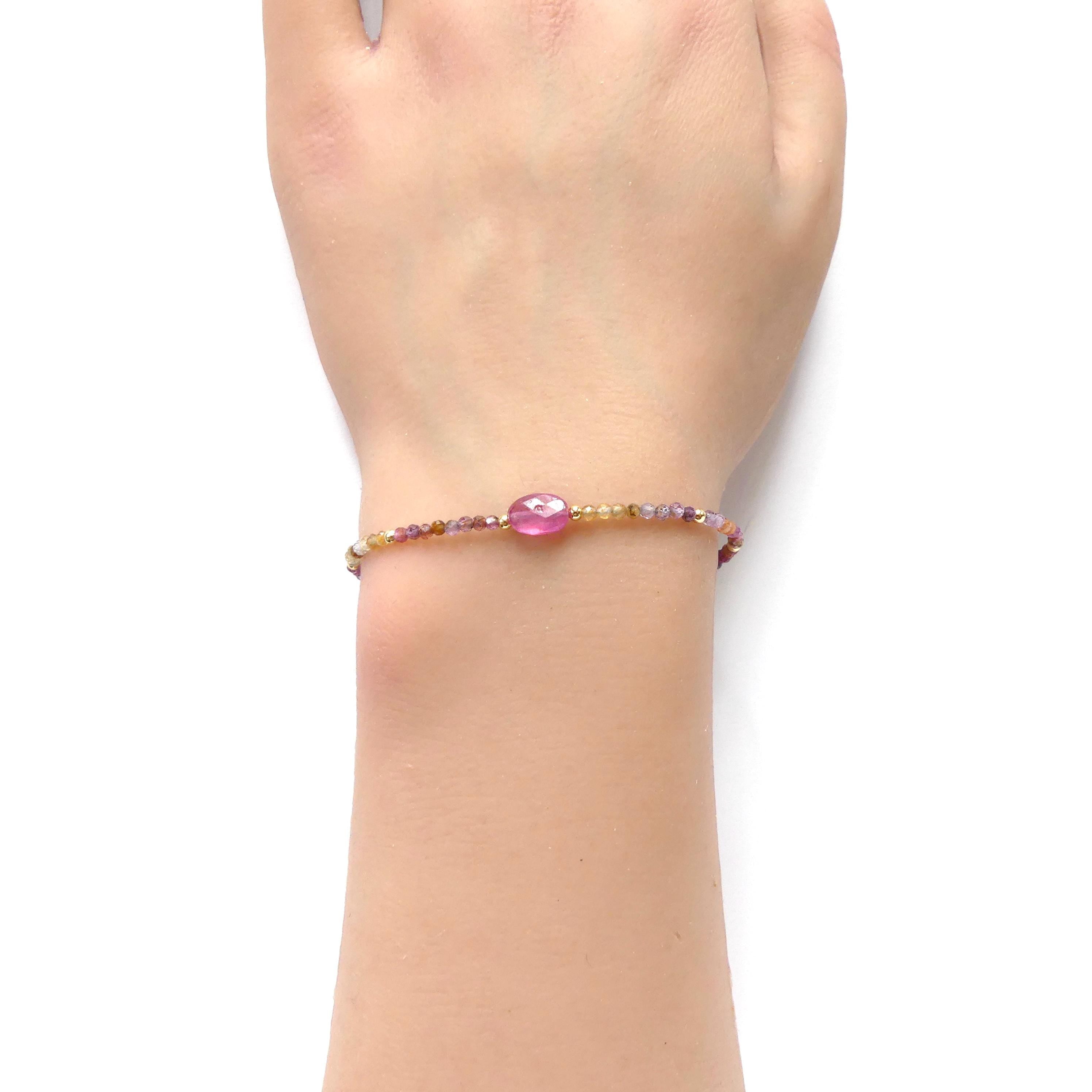Tiny Pink Sapphire Bracelet Ruby Dainty Gemstone Beaded Bracelet Pink Jewelry Minimalist September Birthstone Birthday Gift Wife Daughter