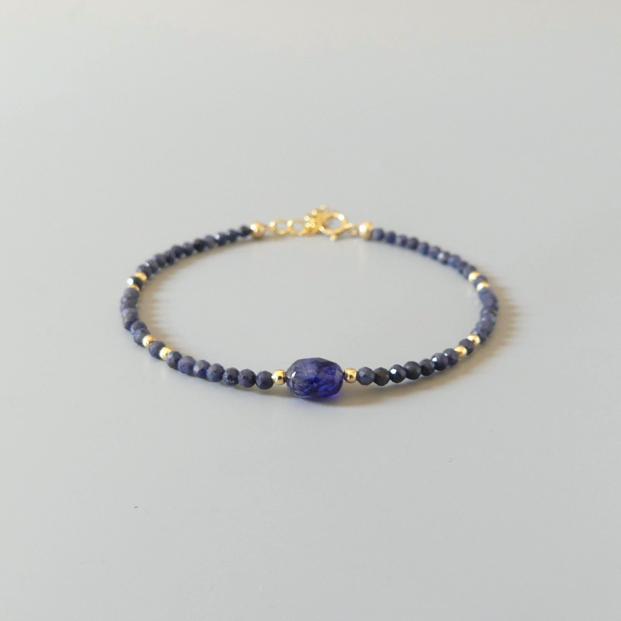 Tiny Blue Sapphire Bracelet Dainty Gemstone Beaded Bracelet Crystal Minimalist Jewelry September Birthstone Gift for Women Wife Daughter